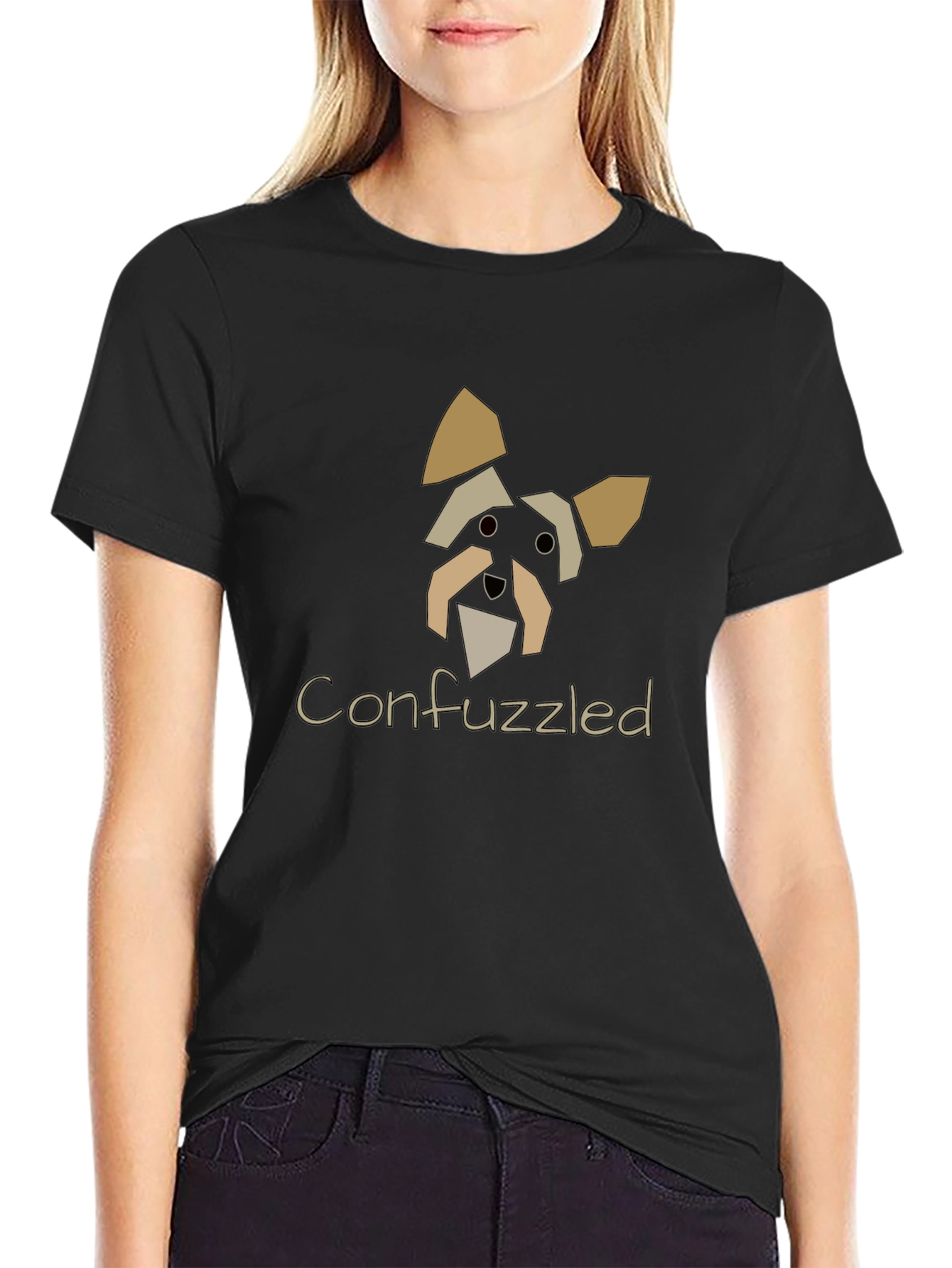 Confuzzled Dog Graphic Black T-Shirt