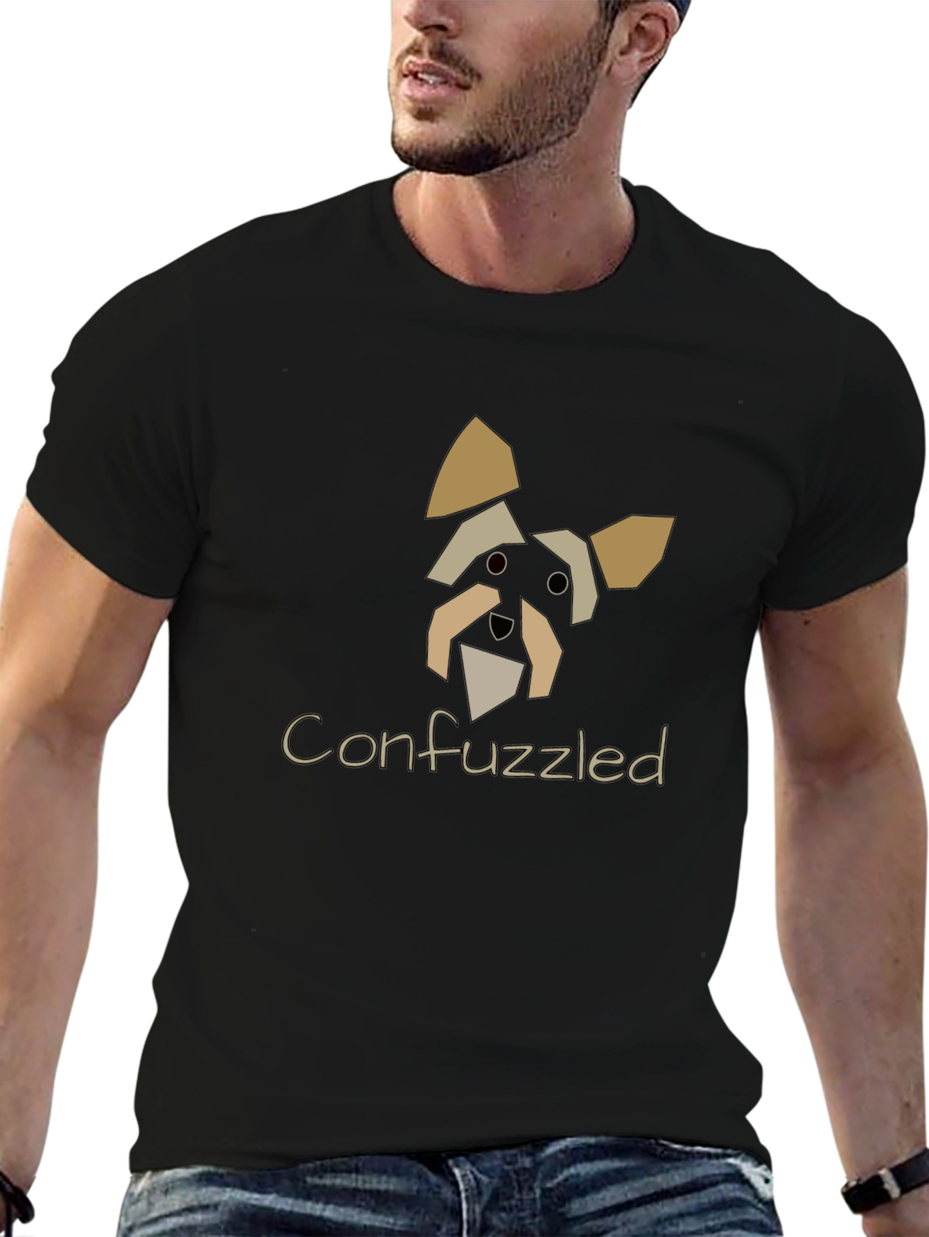 Confuzzled Dog Graphic Black T-Shirt
