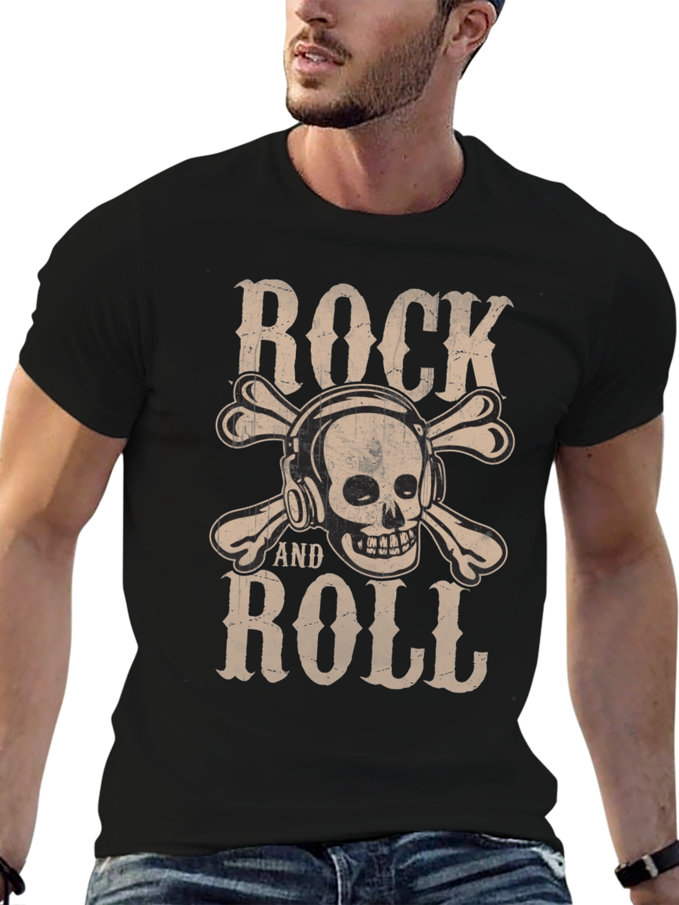 Rock and Roll Skull T-Shirt - Black