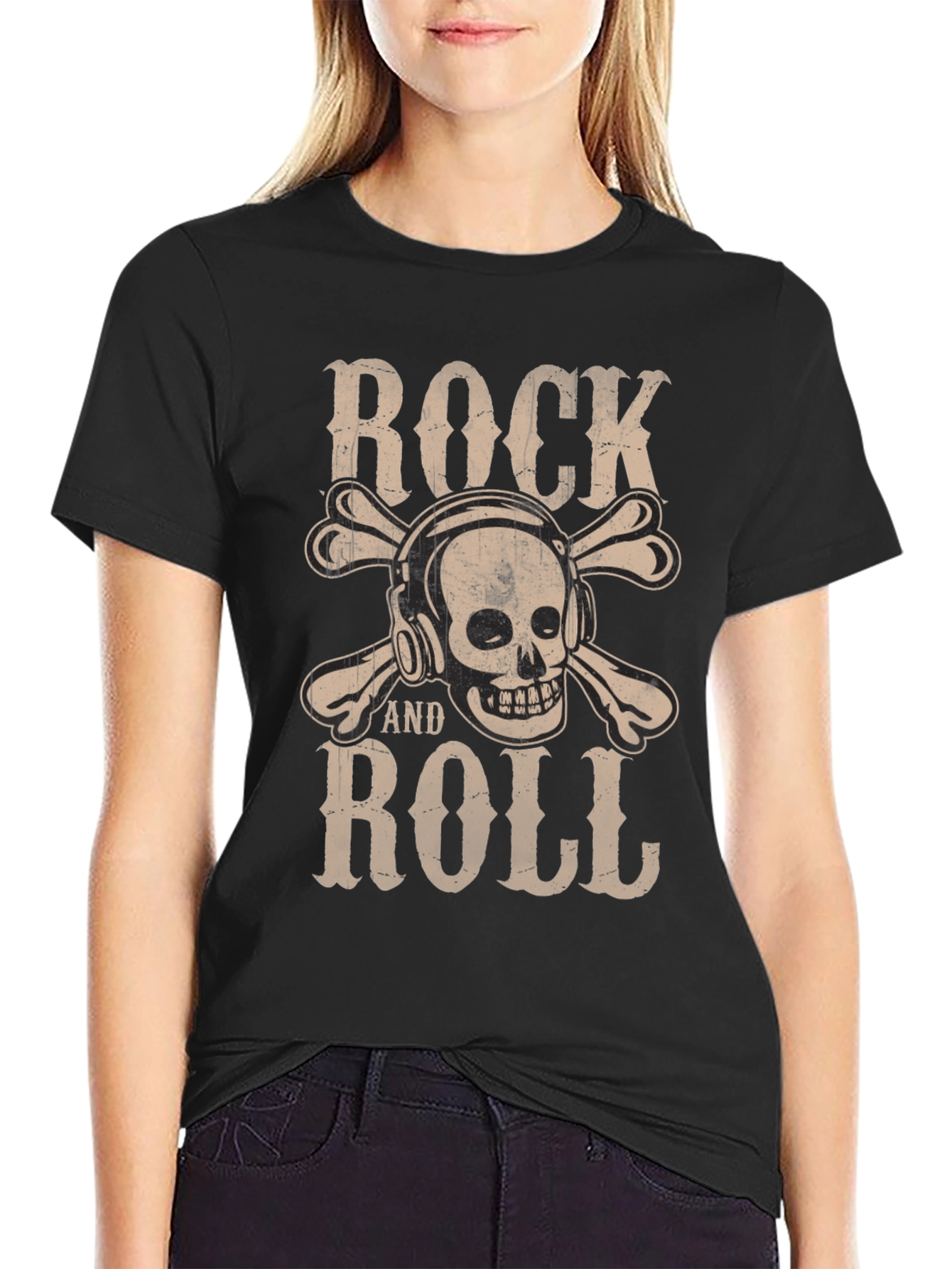 Rock and Roll Skull T-Shirt - Black