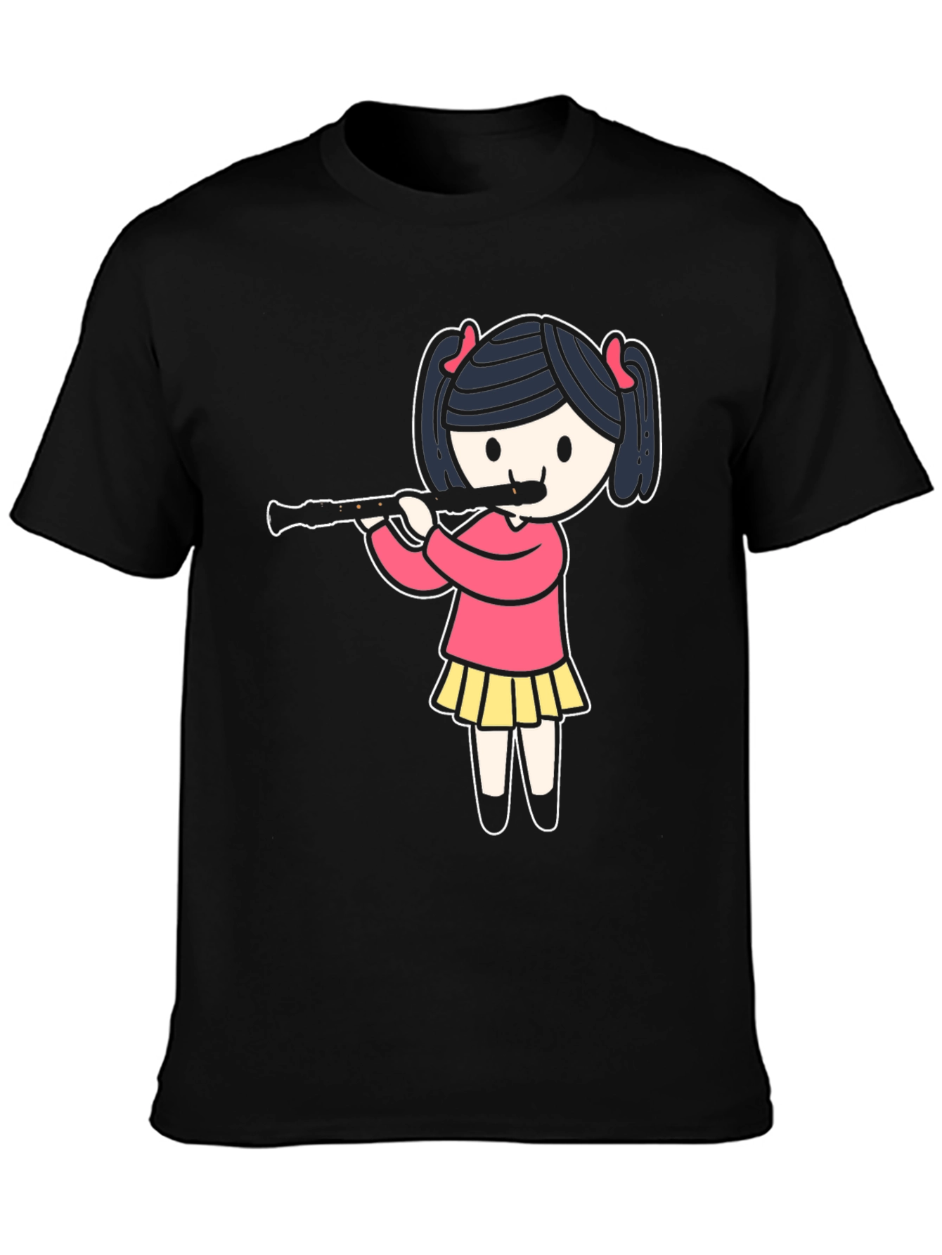 Girl Playing Flute Black T-Shirt