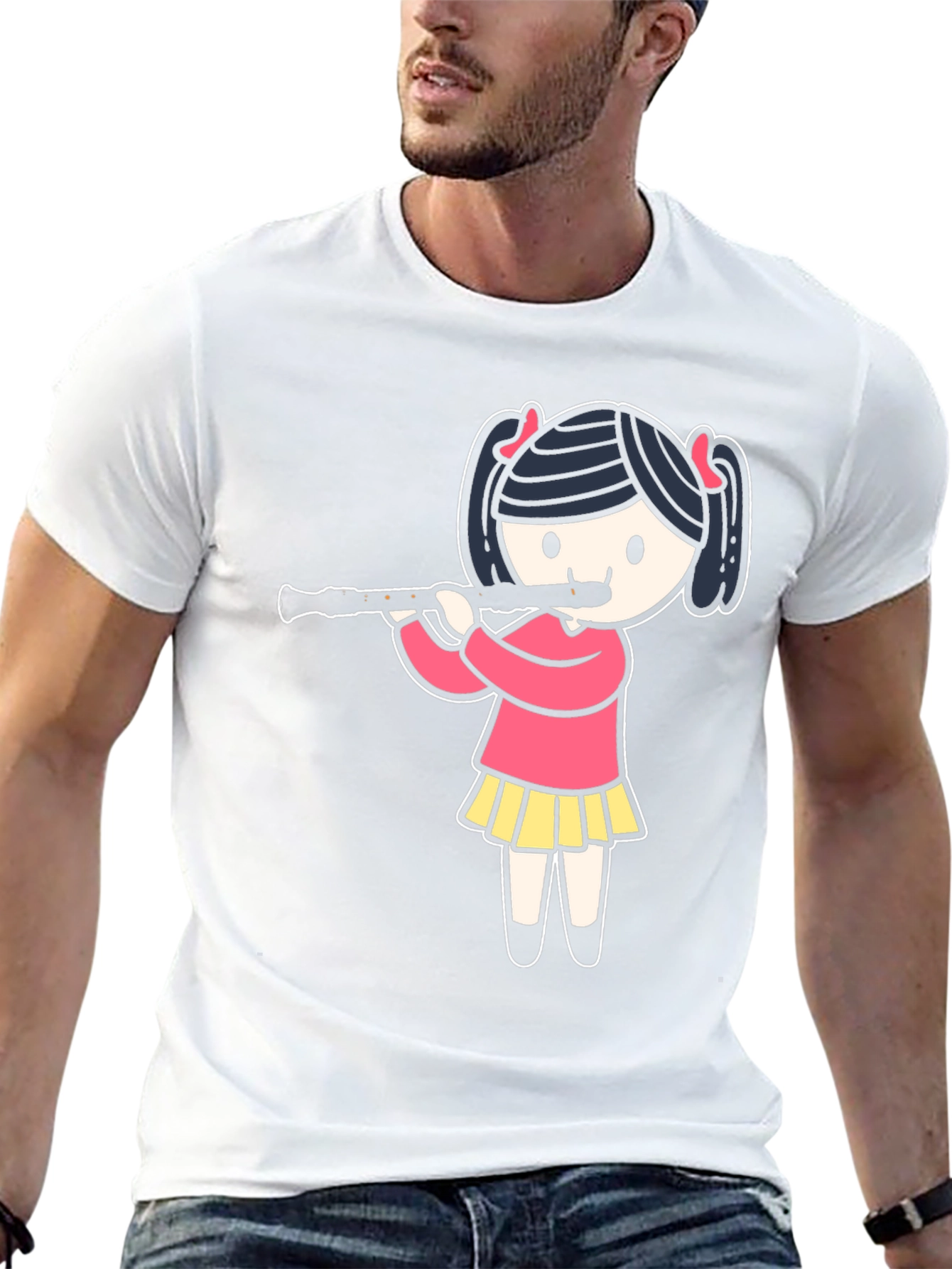 Girl Playing Flute Black T-Shirt