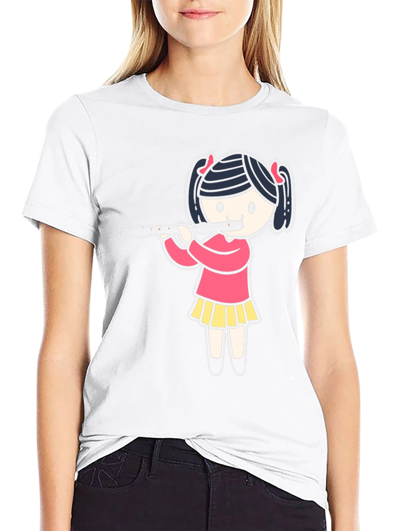 Girl Playing Flute Black T-Shirt