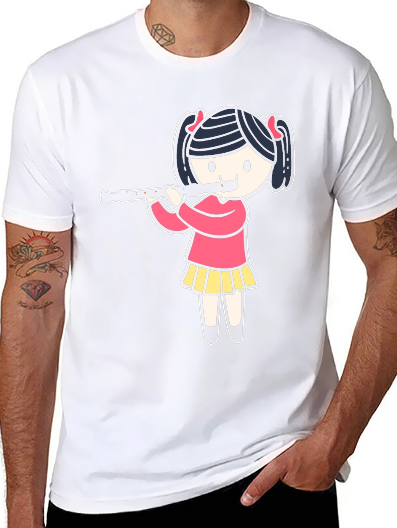 Girl Playing Flute Black T-Shirt
