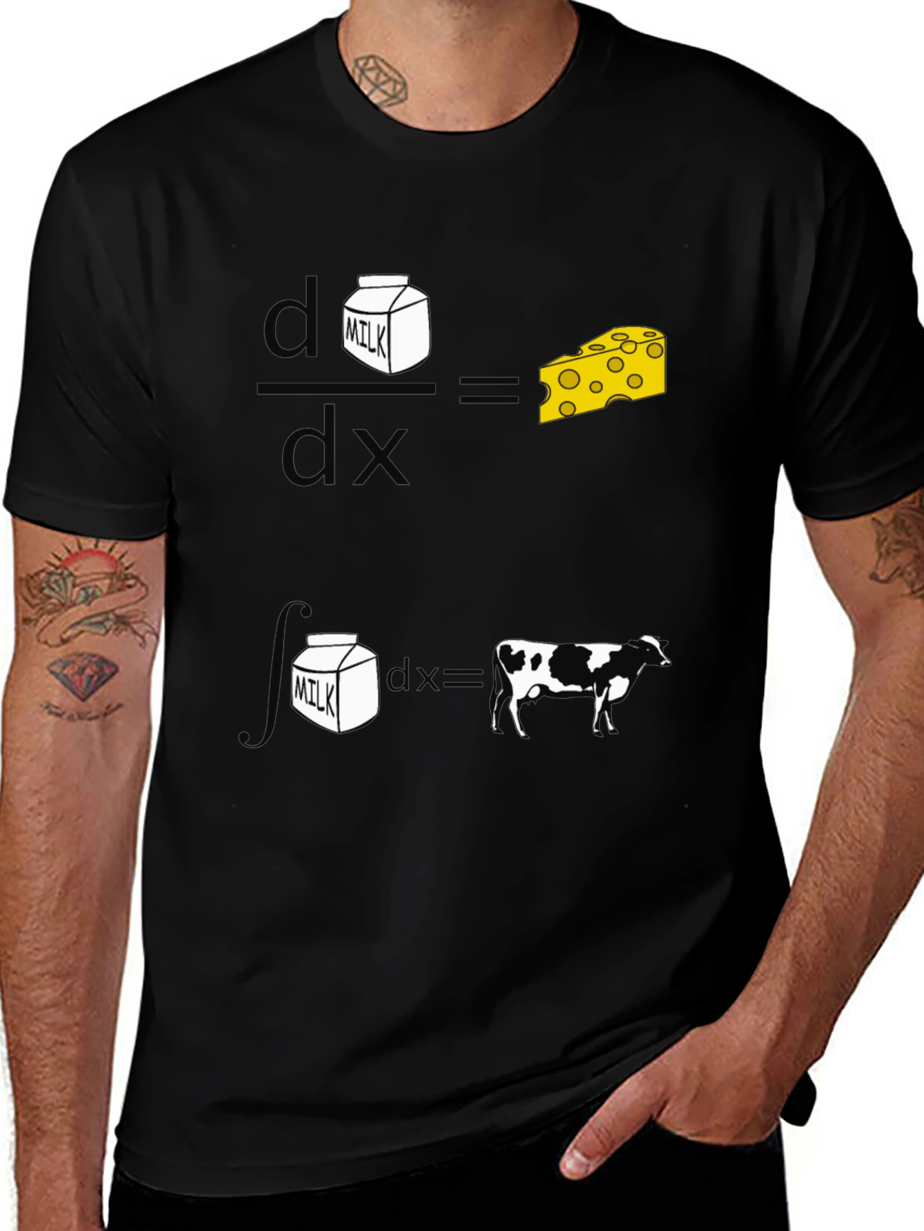 Funny Math Milk and Cheese Cow Black T-Shirt