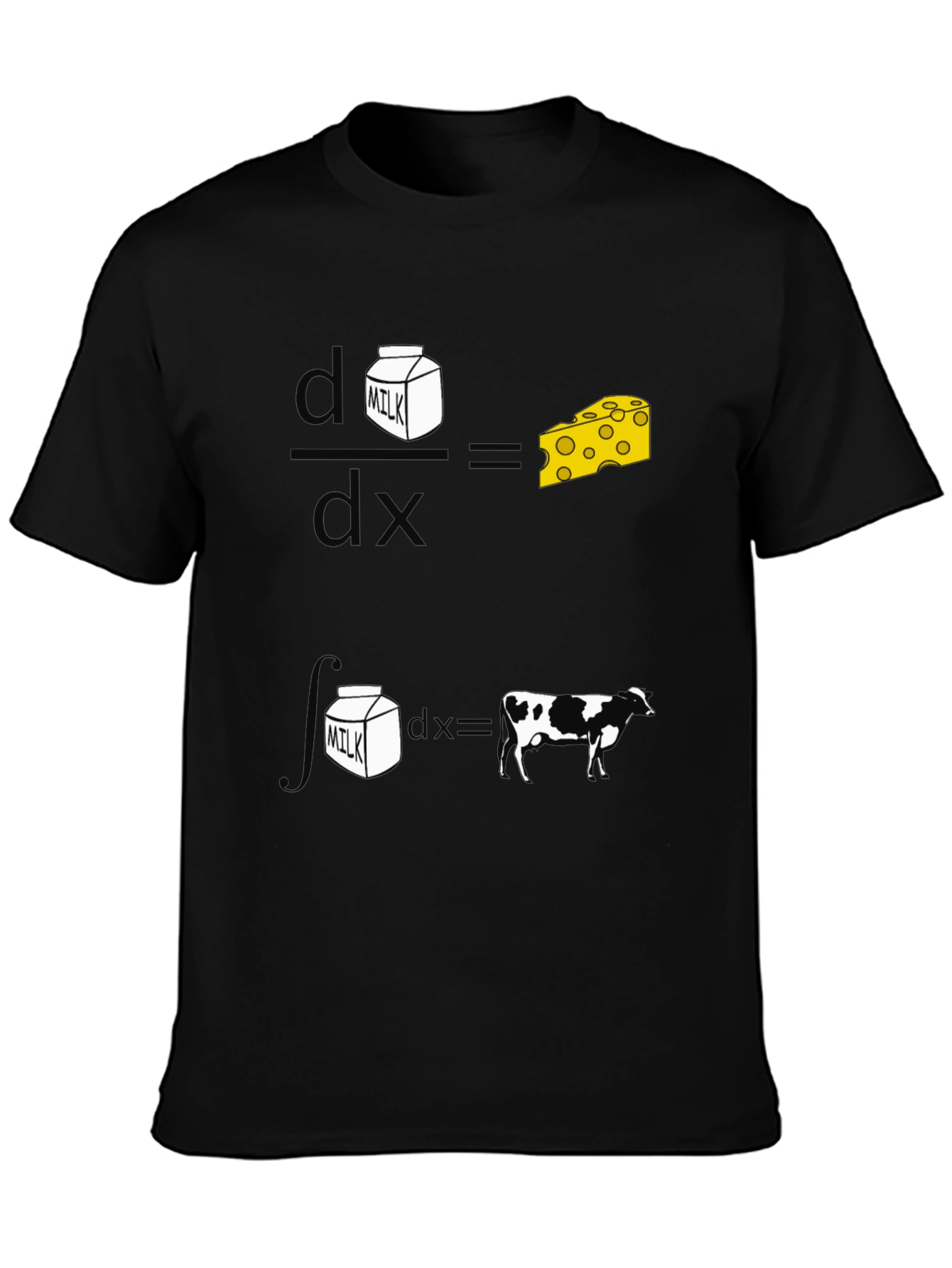 Funny Math Milk and Cheese Cow Black T-Shirt