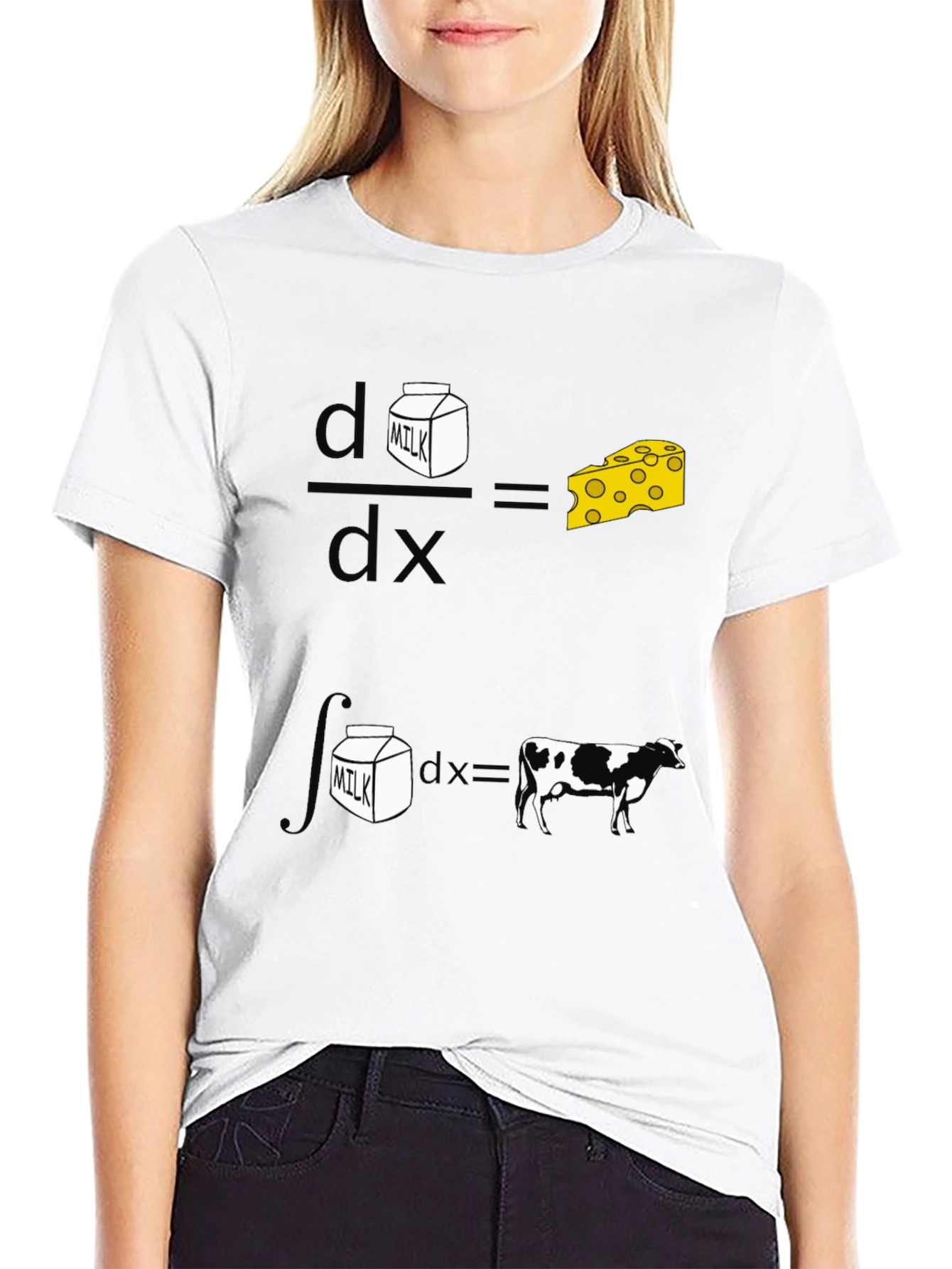 Funny Math Milk and Cheese Cow Black T-Shirt