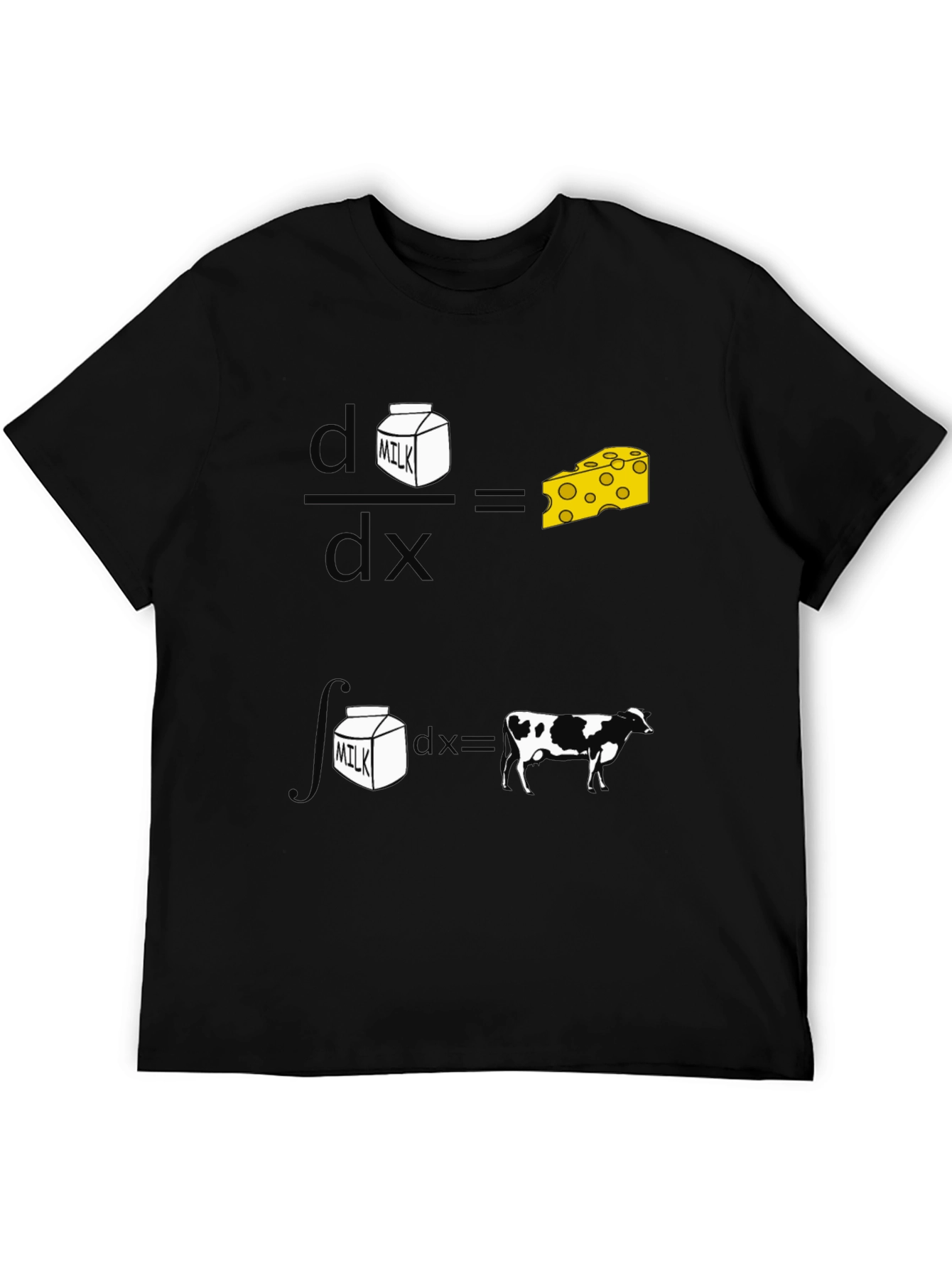 Funny Math Milk and Cheese Cow Black T-Shirt