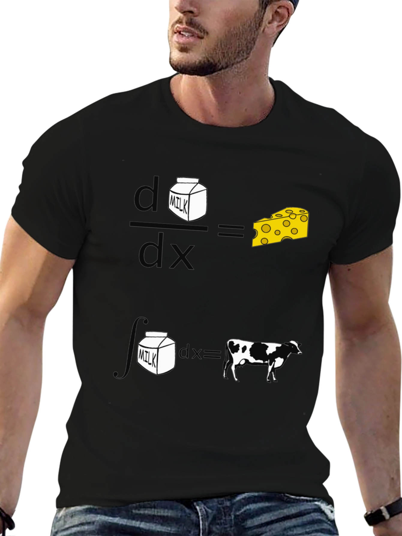 Funny Math Milk and Cheese Cow Black T-Shirt
