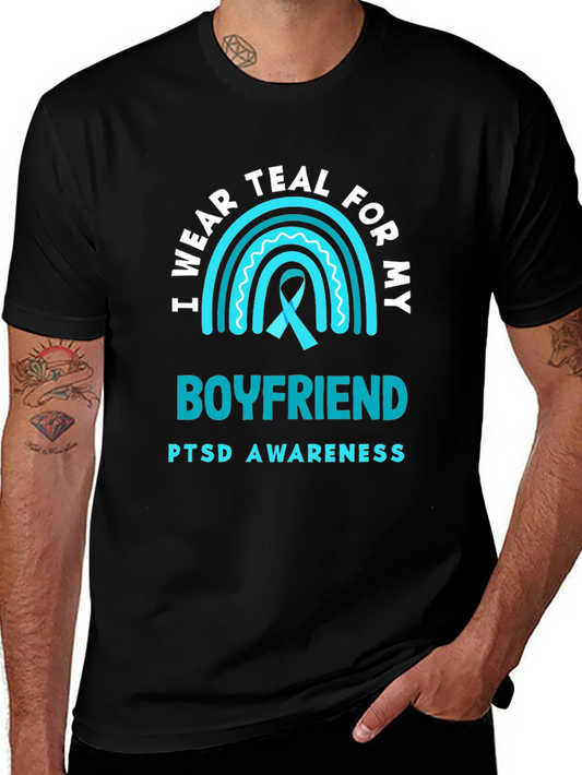 Teal PTSD Awareness Boyfriend Support T-Shirt
