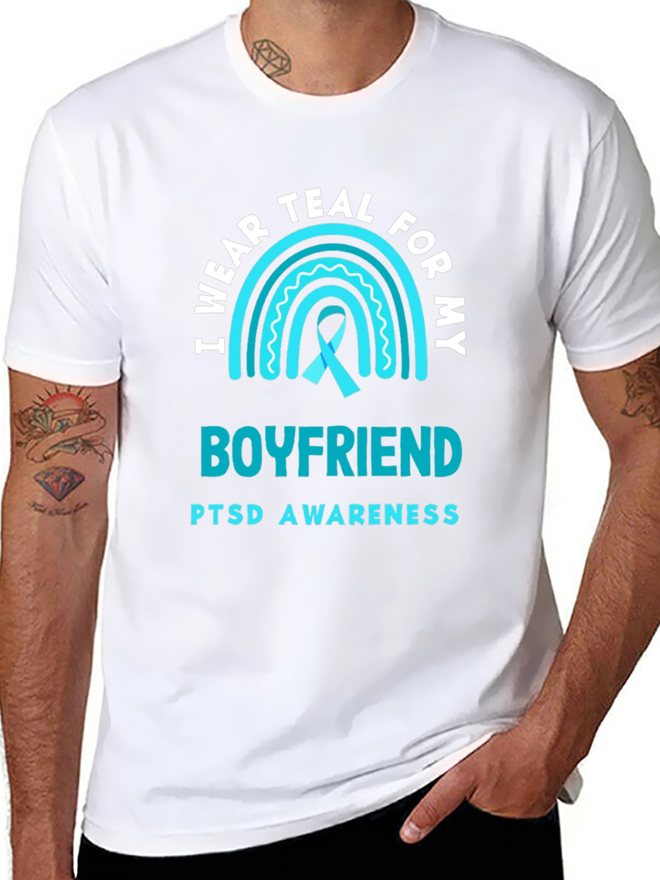 Teal PTSD Awareness Boyfriend Support T-Shirt