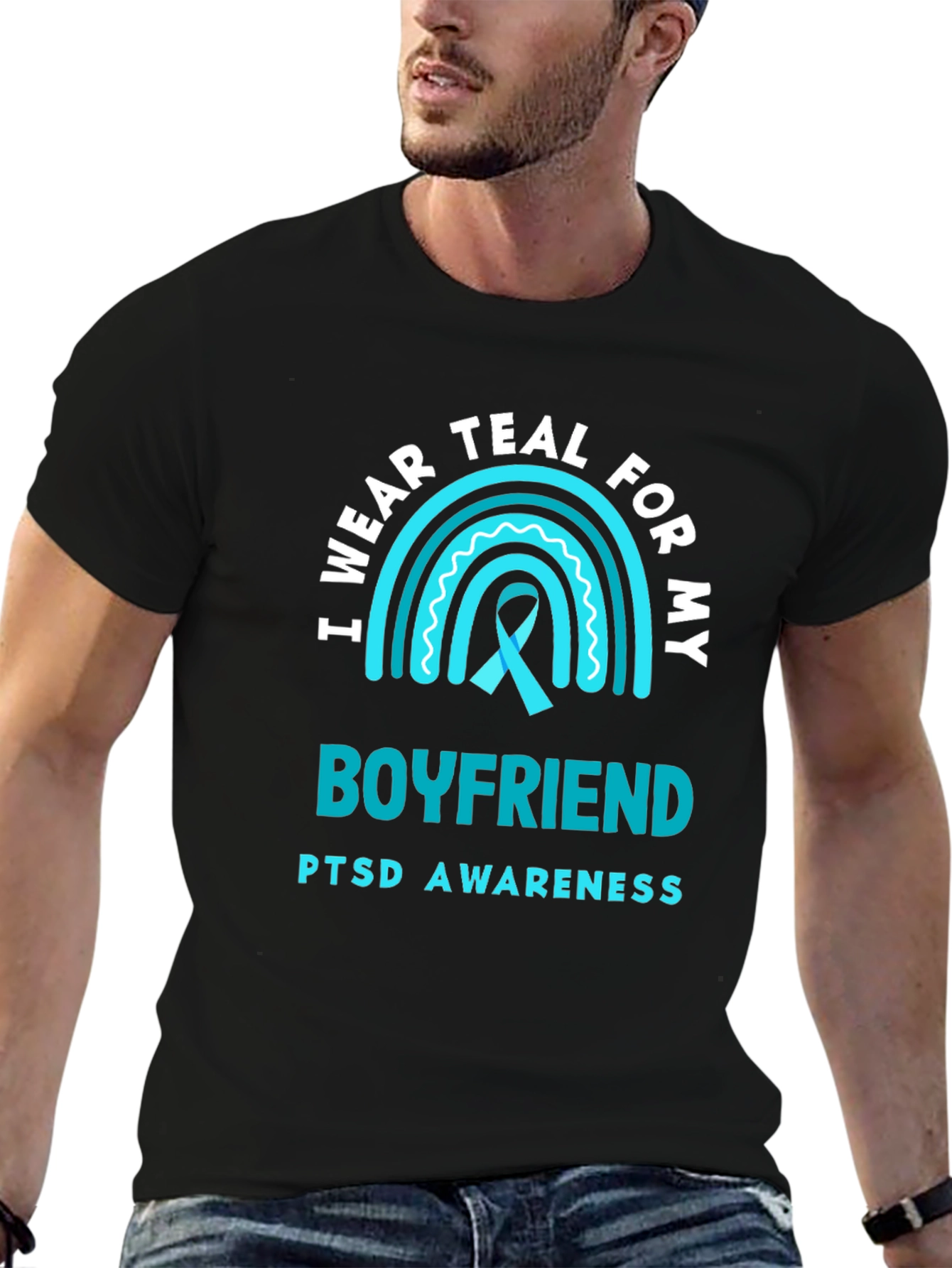Teal PTSD Awareness Boyfriend Support T-Shirt