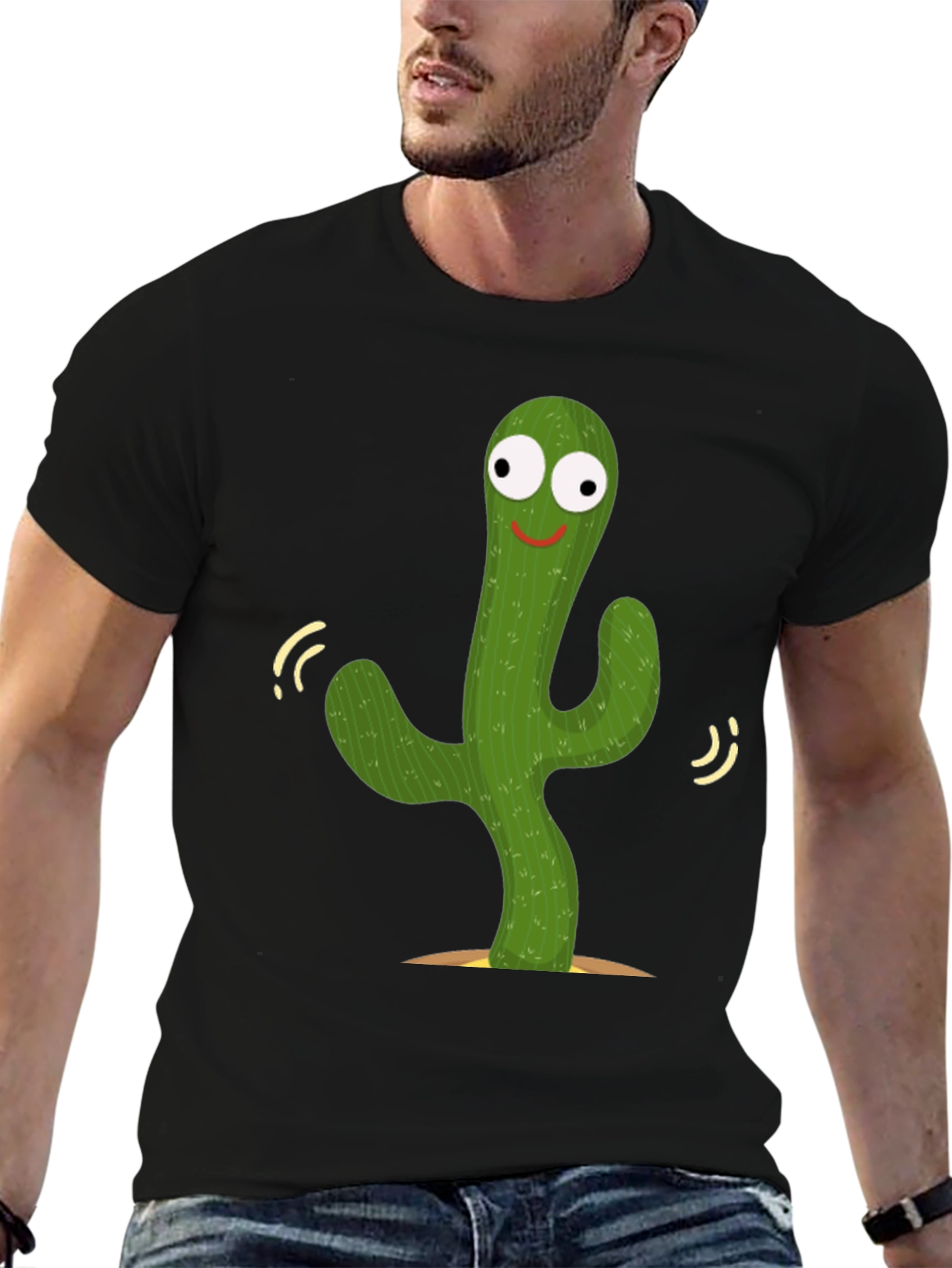 Dancing Cactus Graphic Tee - Black Cotton T-Shirt