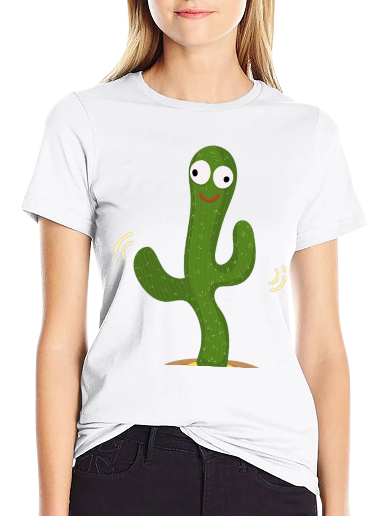 Dancing Cactus Graphic Tee - Black Cotton T-Shirt