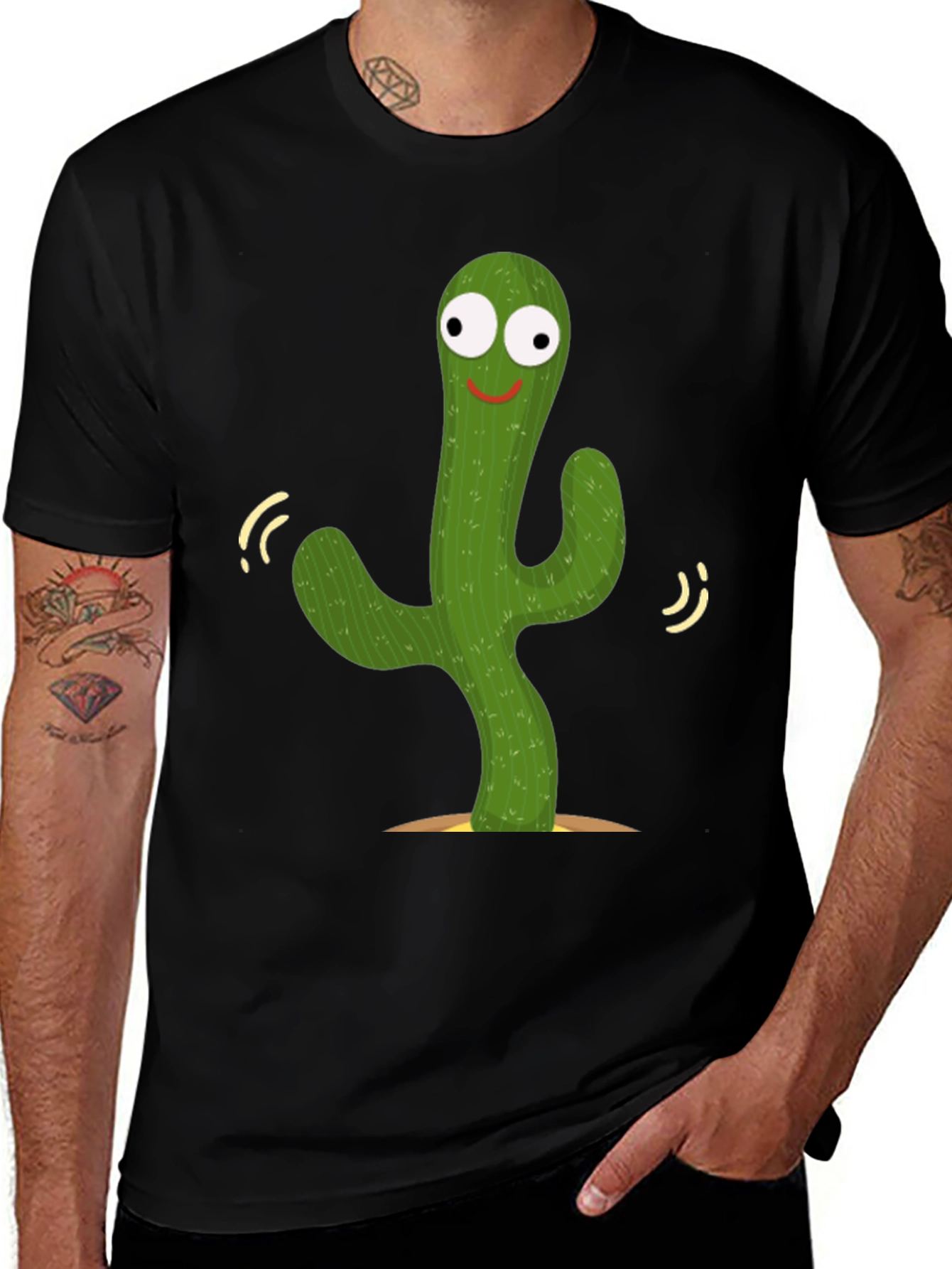 Dancing Cactus Graphic Tee - Black Cotton T-Shirt