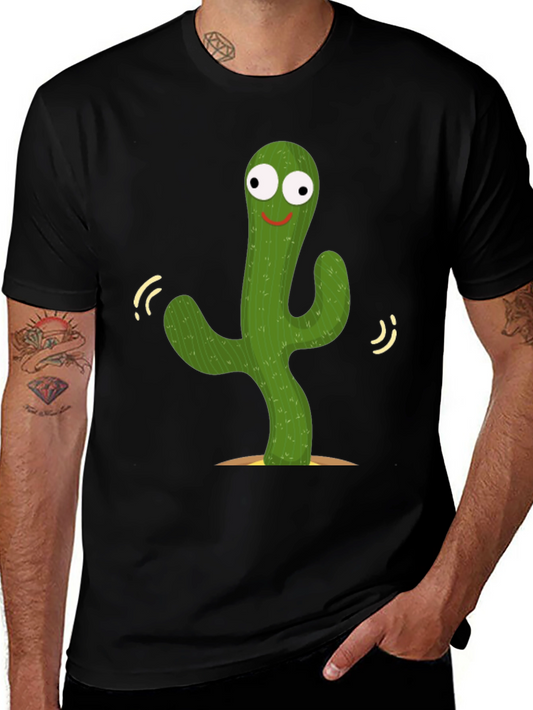 Dancing Cactus Graphic Tee - Black Cotton T-Shirt
