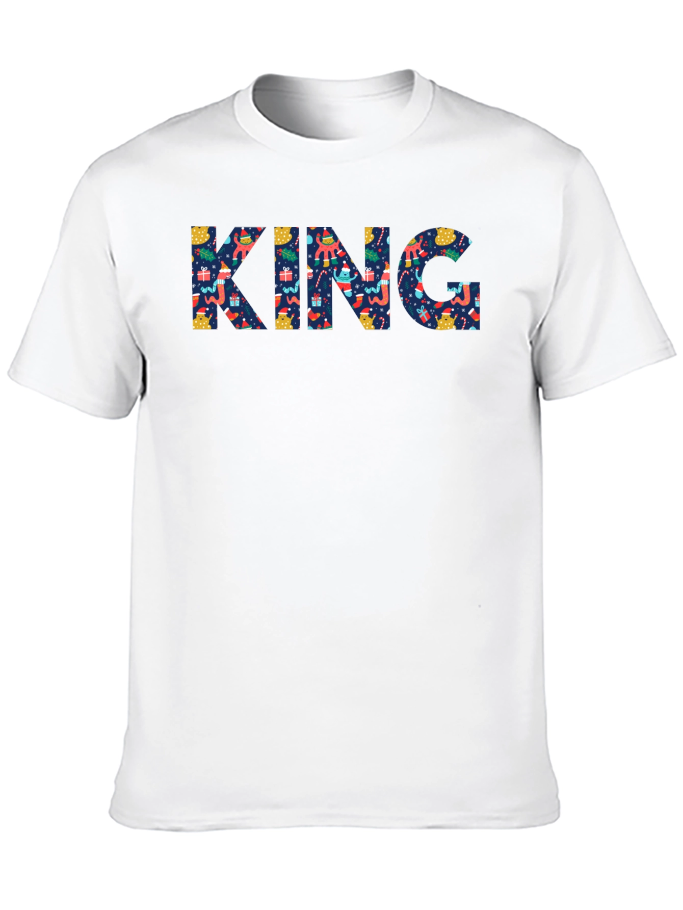 Mens Black Crewneck T-Shirt with KING Christmas Pattern