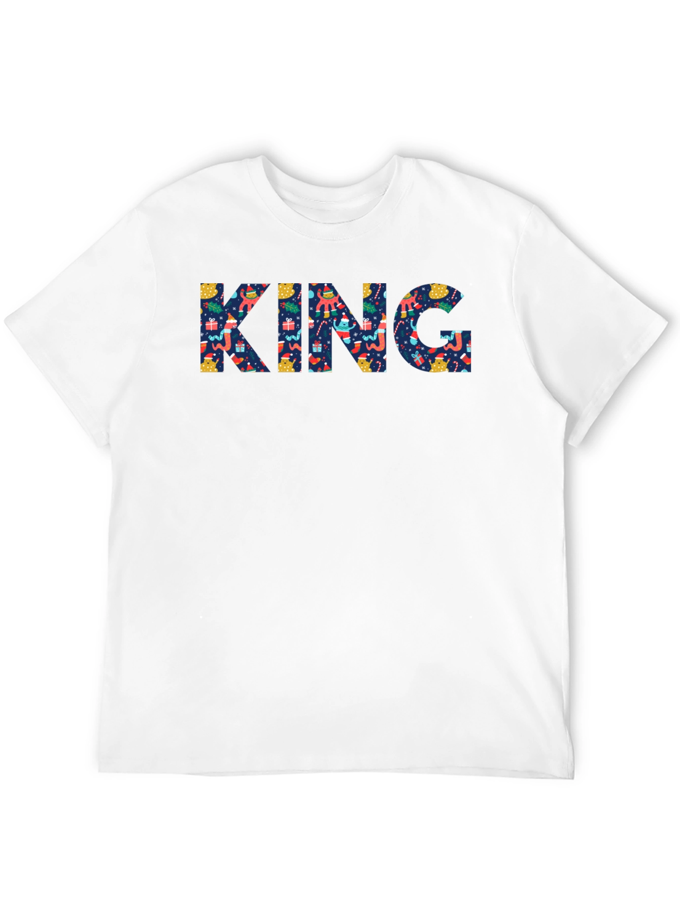 Mens Black Crewneck T-Shirt with KING Christmas Pattern