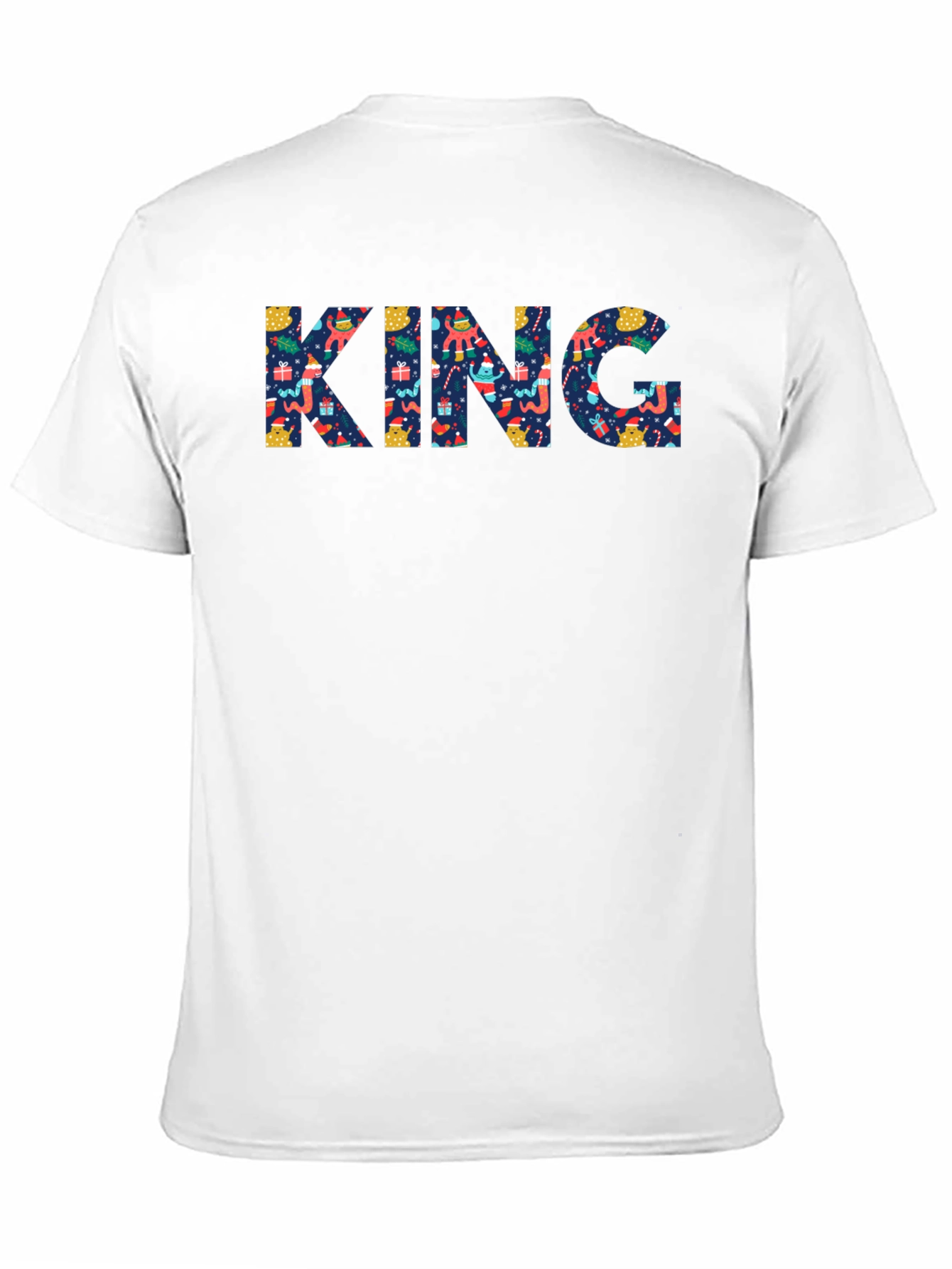 Mens Black Crewneck T-Shirt with KING Christmas Pattern