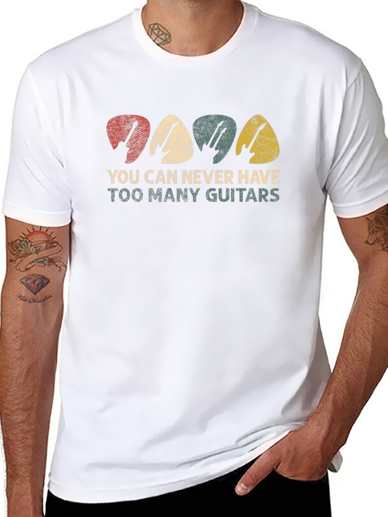 Guitar Pick T-Shirt - Never Too Many Guitars!