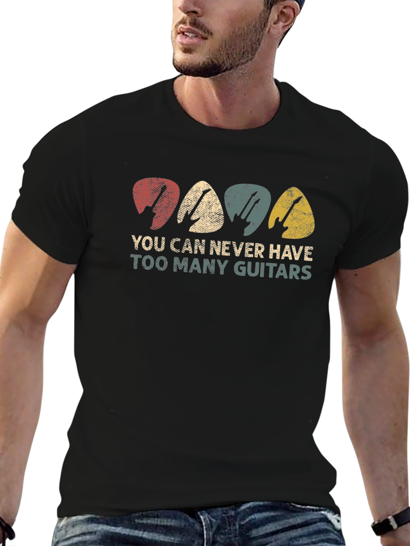 Guitar Pick T-Shirt - Never Too Many Guitars!