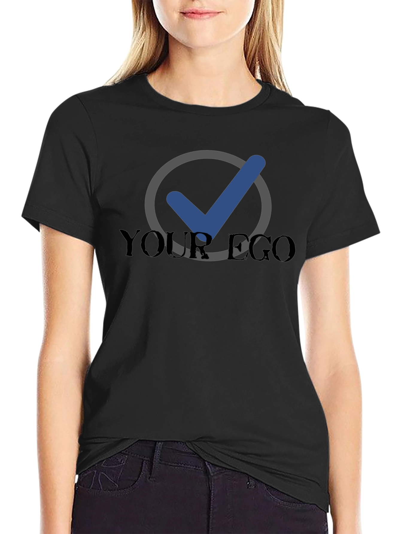 Your Ego Checked Black Tee - Premium Comfort
