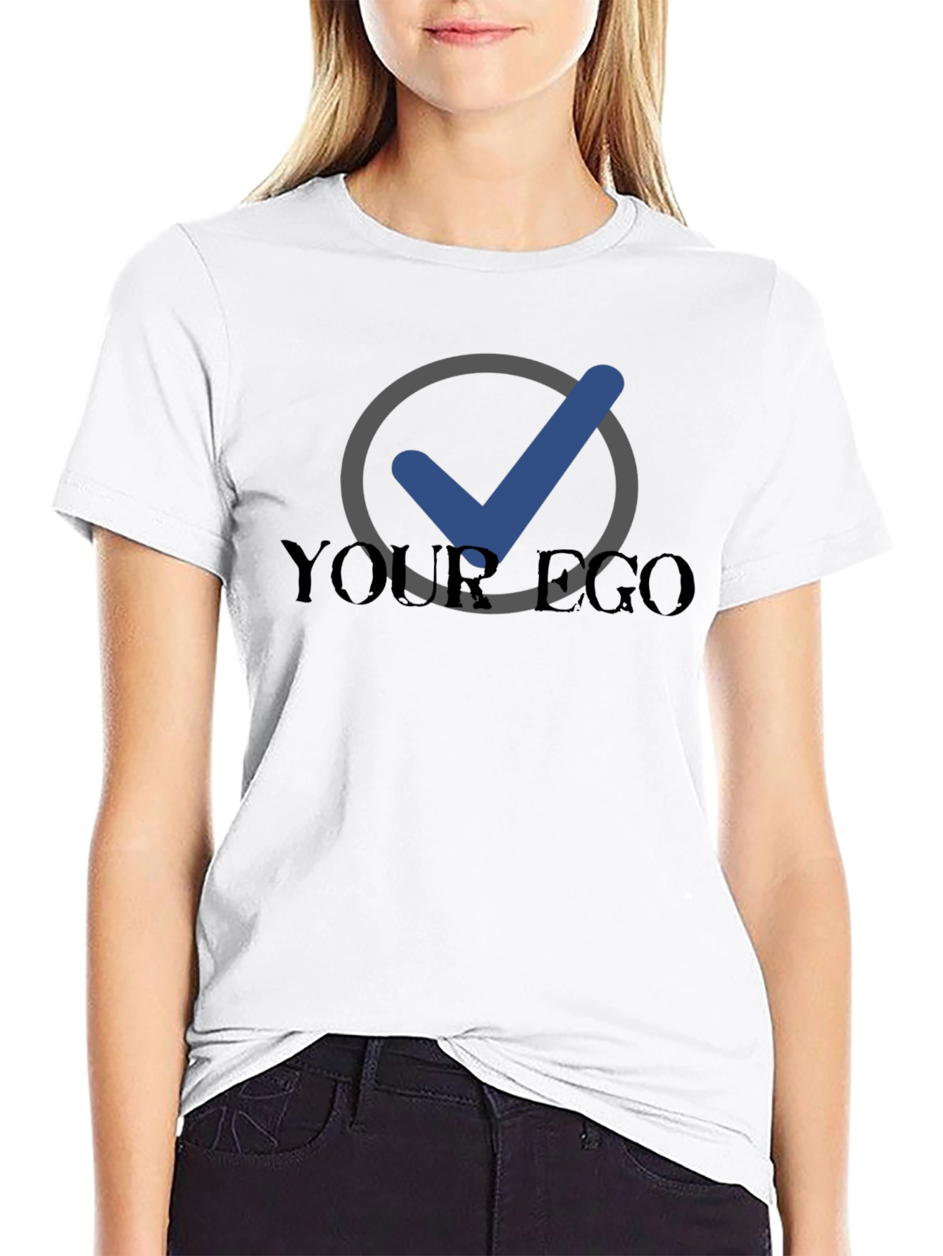 Your Ego Checked Black Tee - Premium Comfort