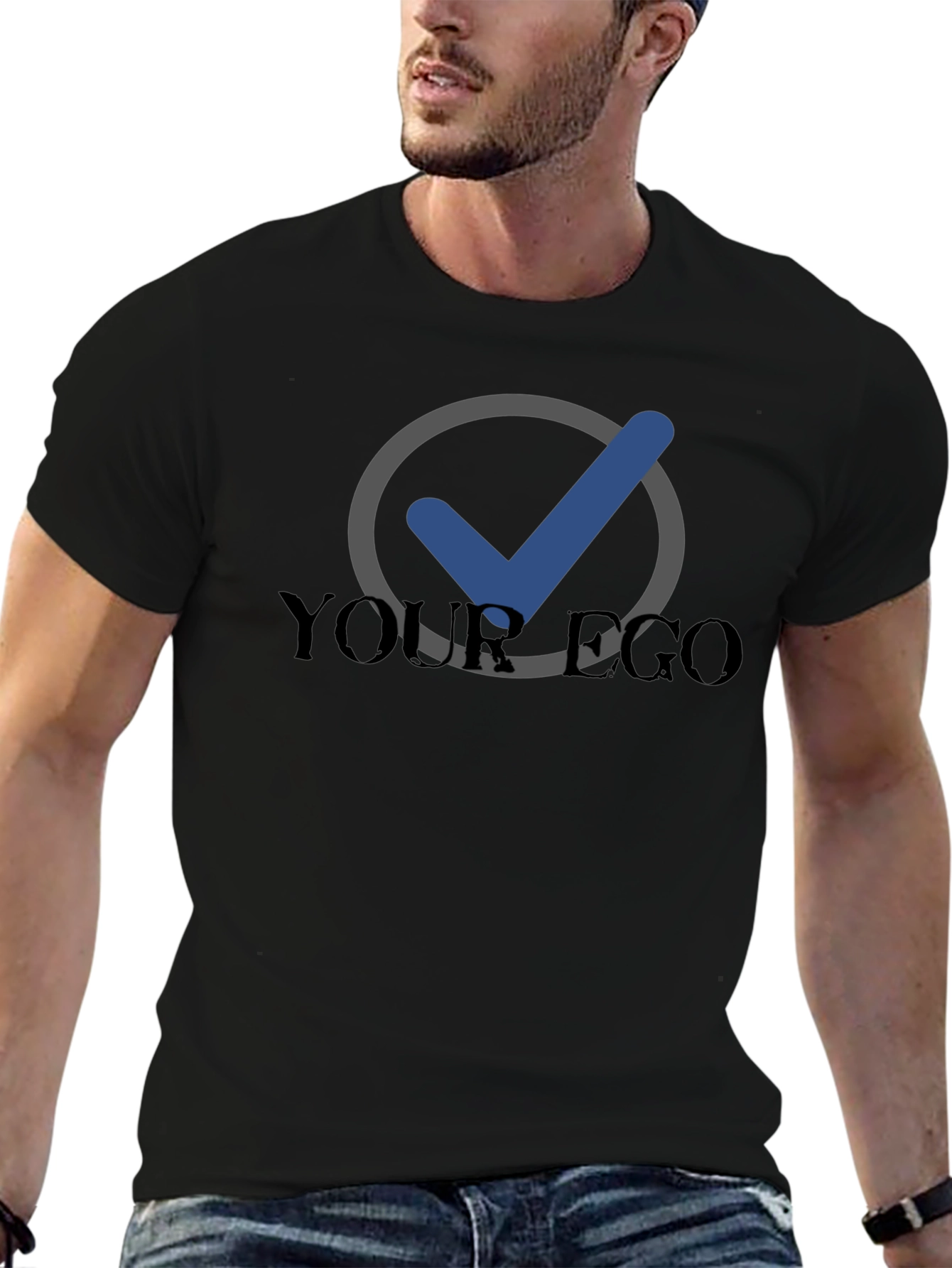 Your Ego Checked Black Tee - Premium Comfort