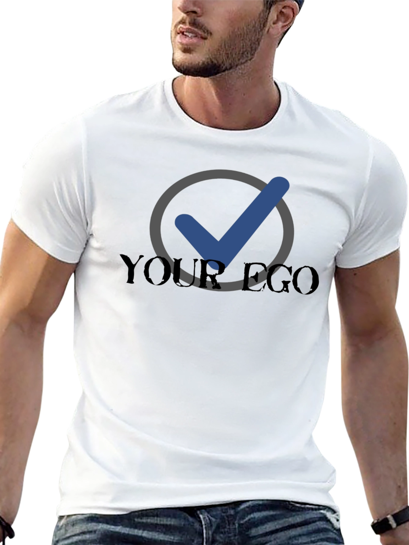 Your Ego Checked Black Tee - Premium Comfort