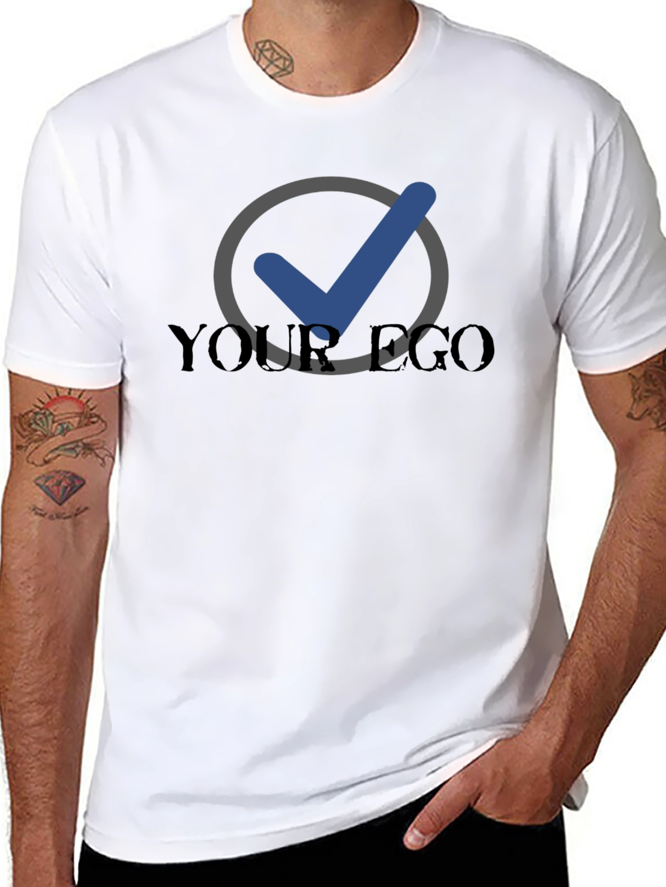 Your Ego Checked Black Tee - Premium Comfort