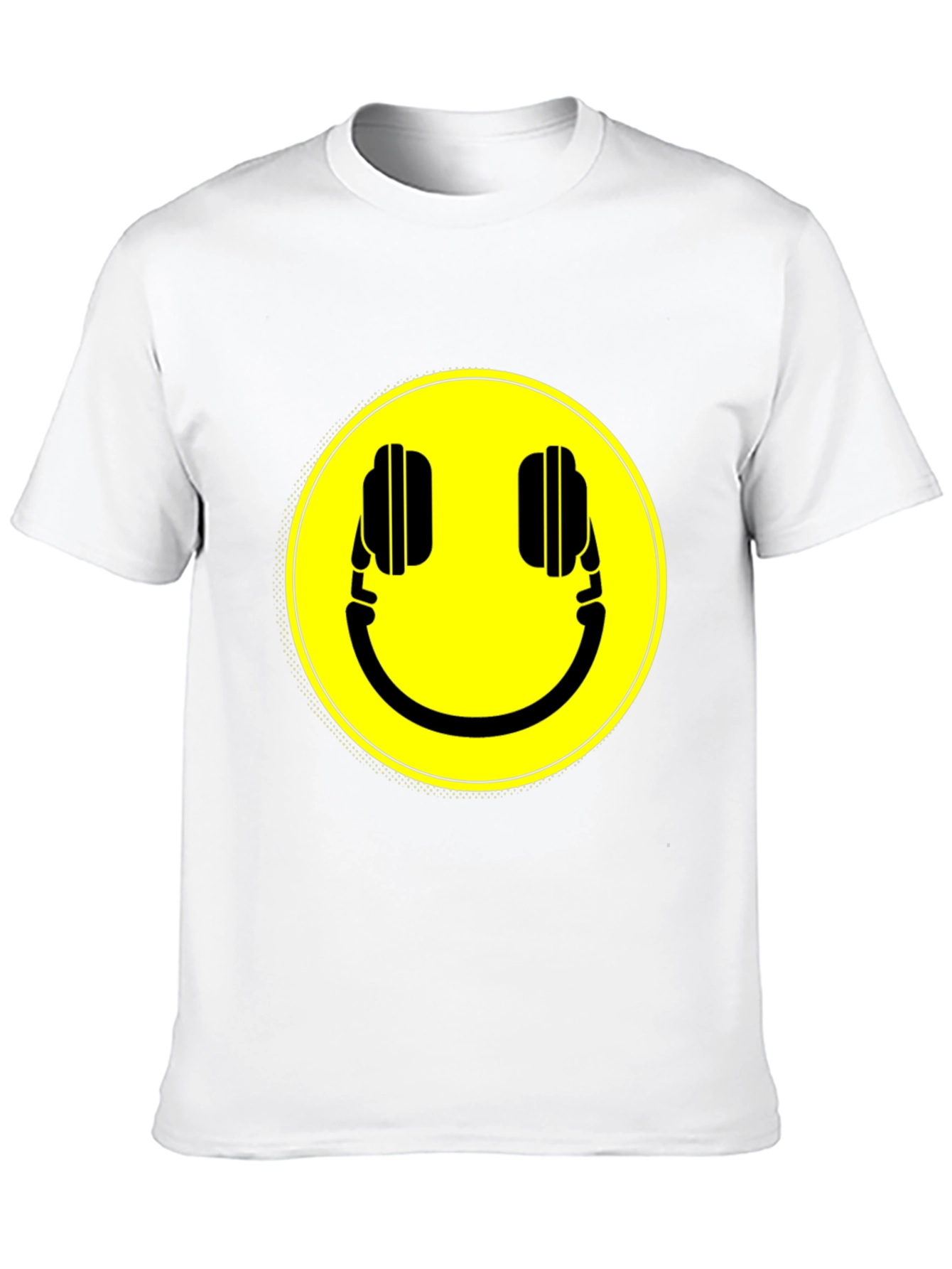 Smiley Headphone Graphic T-Shirt - Casual Black Tee