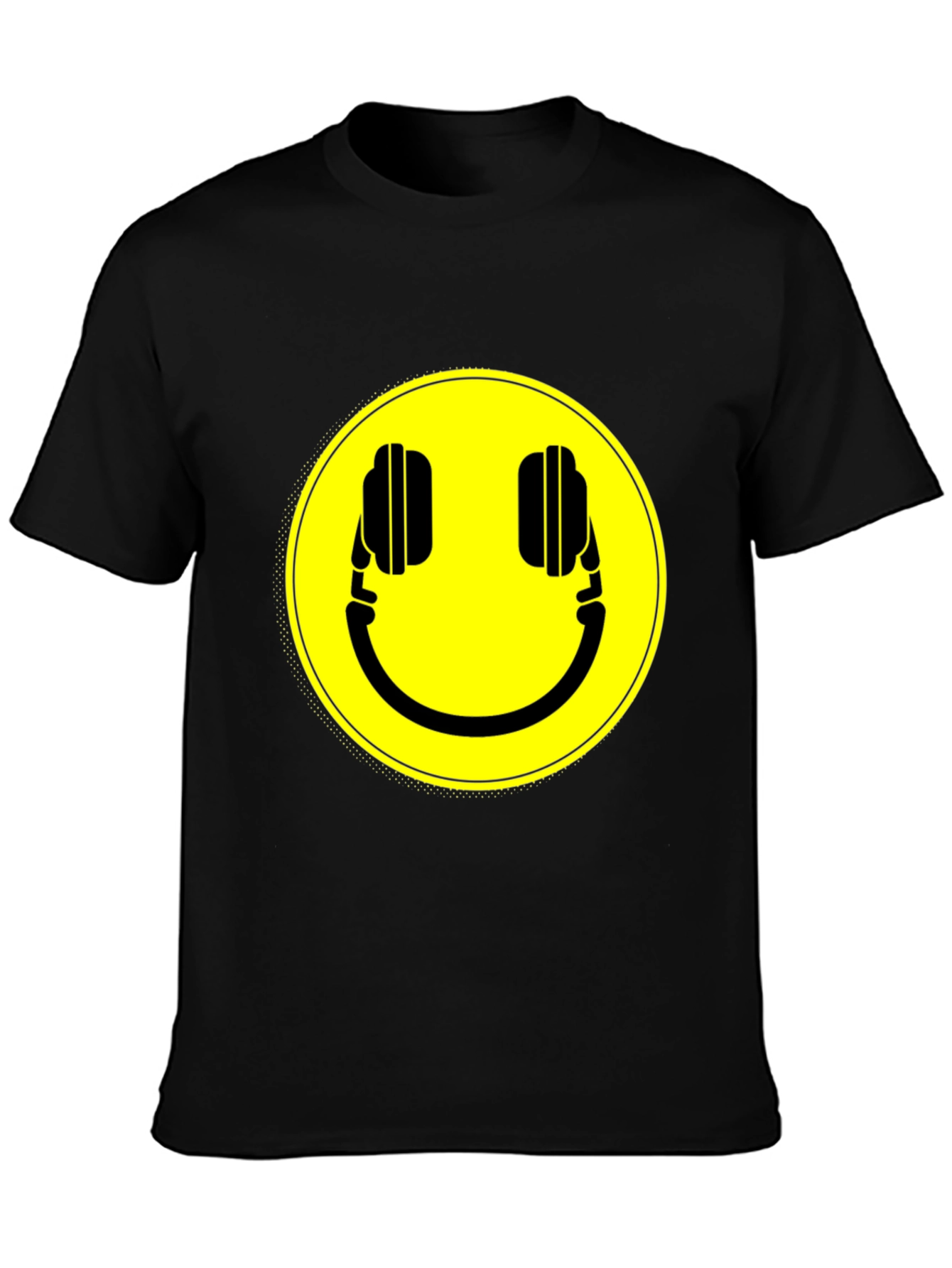Smiley Headphone Graphic T-Shirt - Casual Black Tee