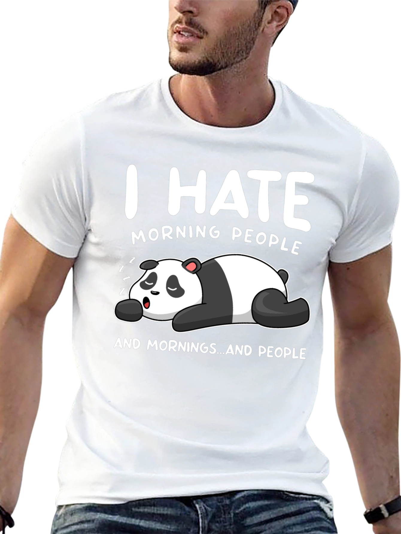 I Hate Morning People Panda Black T-Shirt