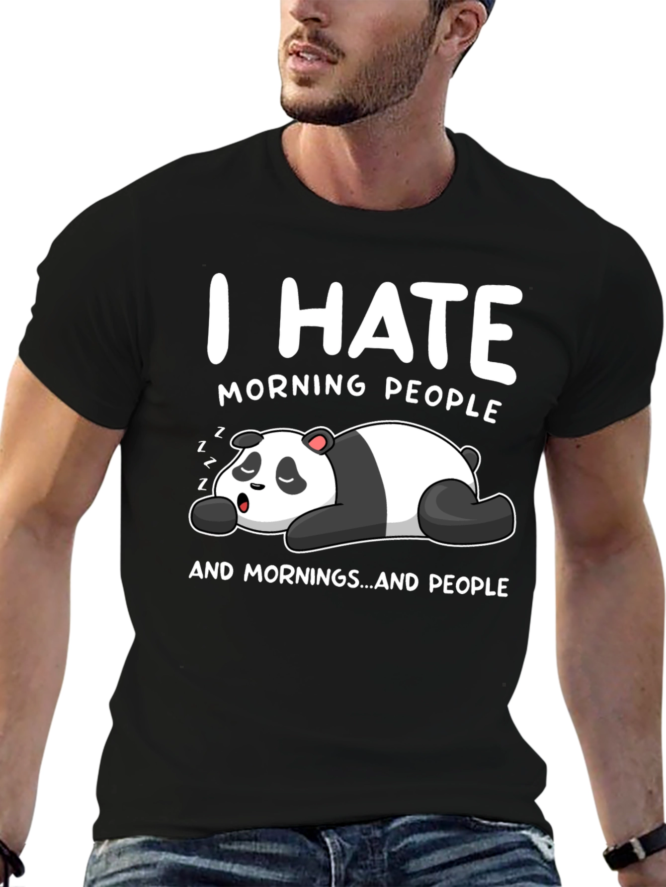 I Hate Morning People Panda Black T-Shirt