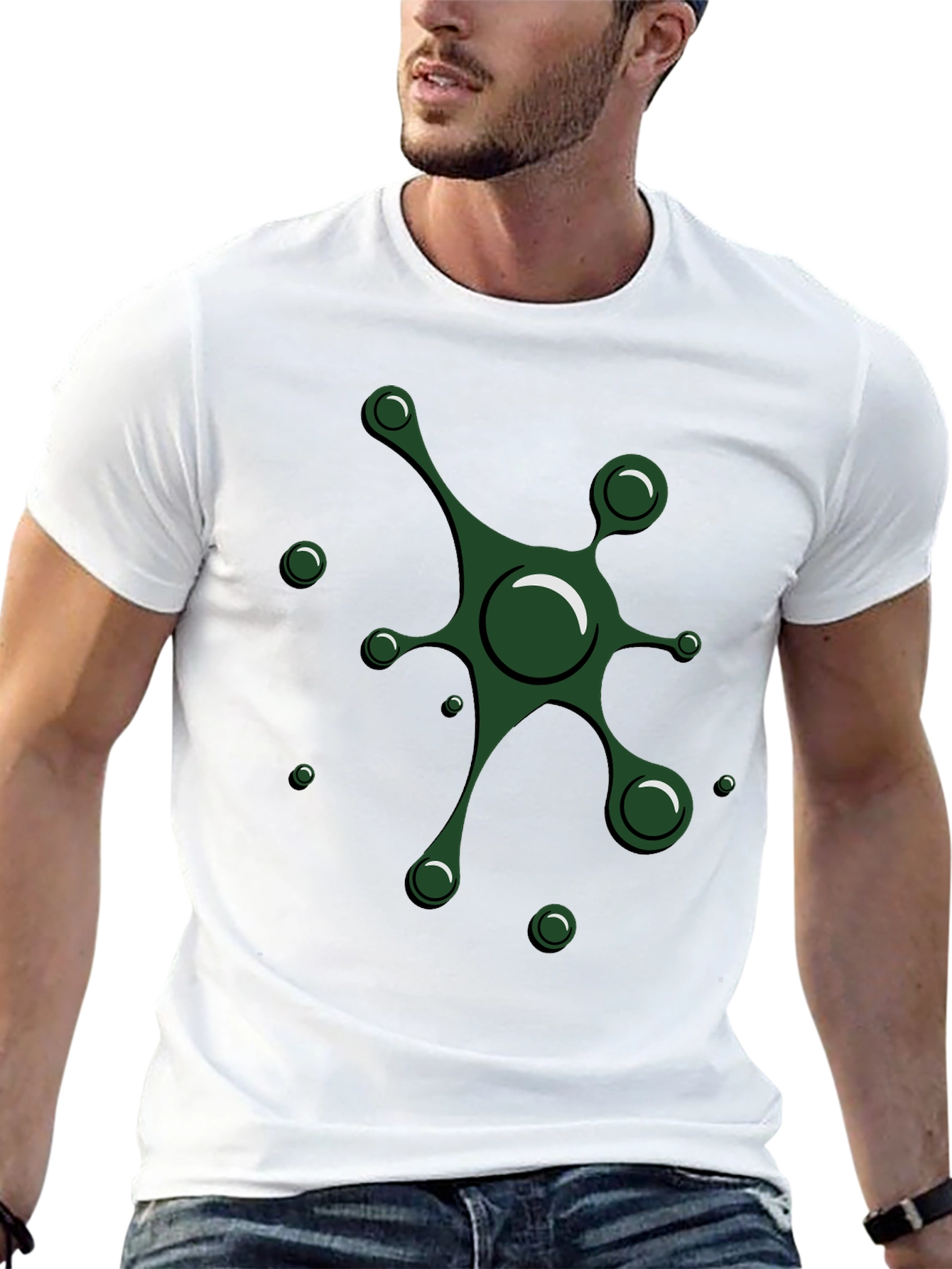 Abstract Green Splatter Design Black T-Shirt
