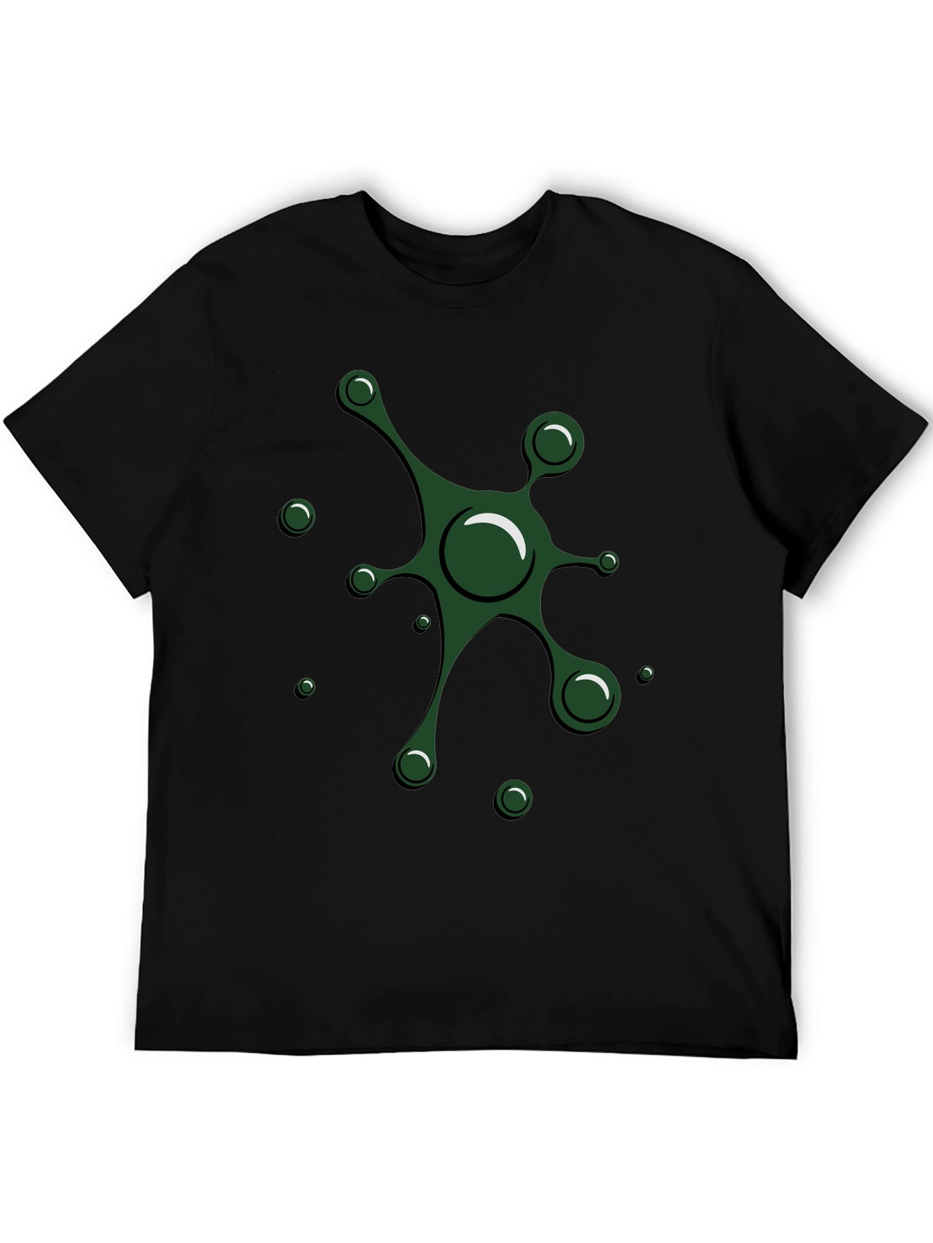 Abstract Green Splatter Design Black T-Shirt