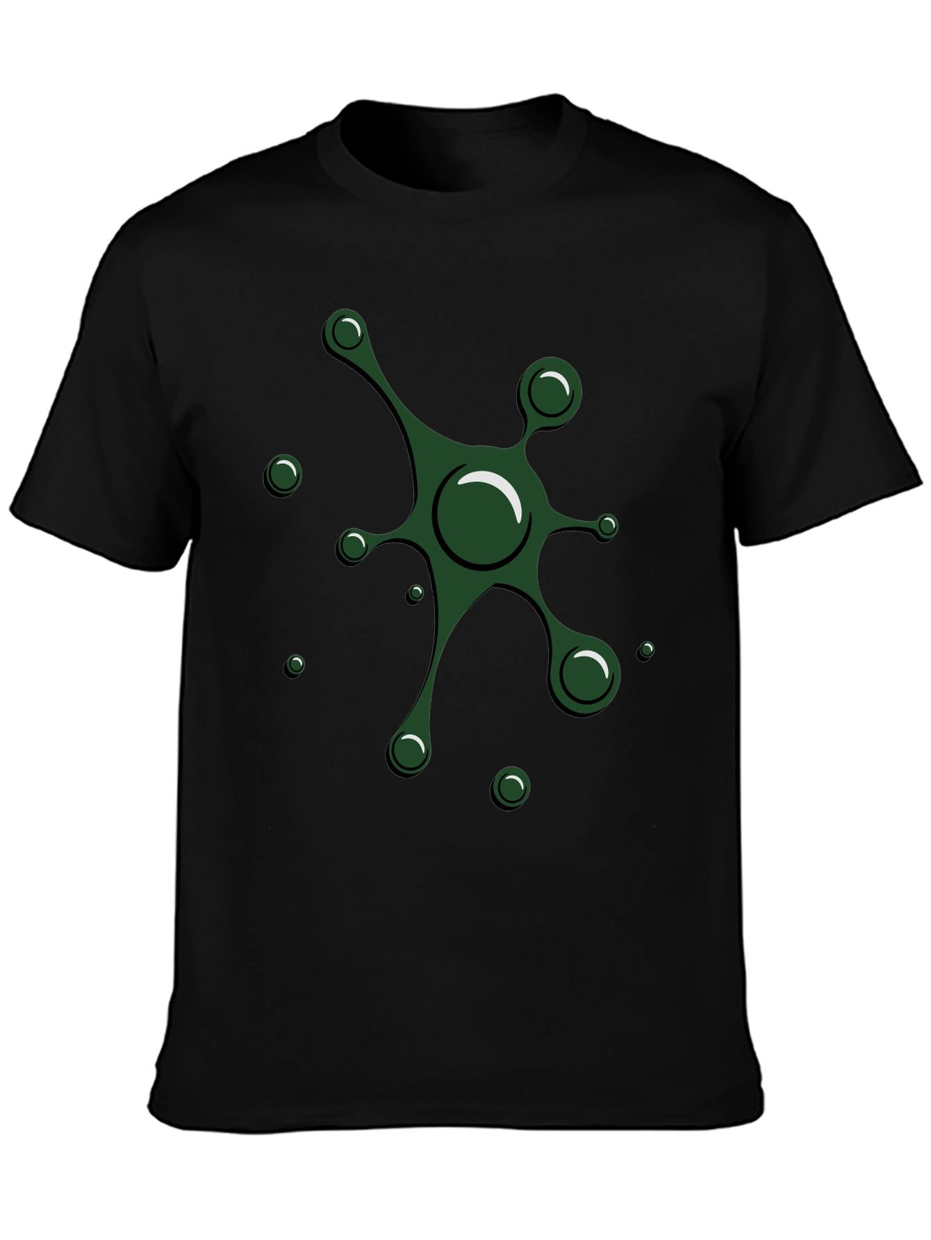 Abstract Green Splatter Design Black T-Shirt