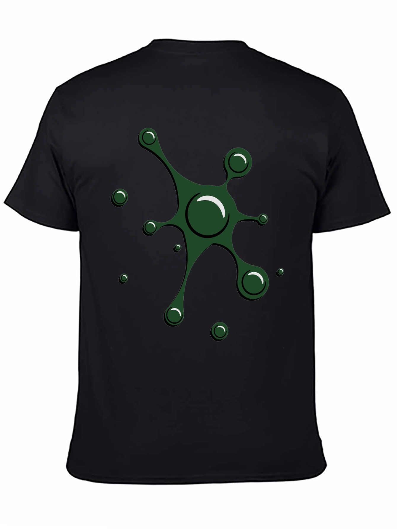 Abstract Green Splatter Design Black T-Shirt