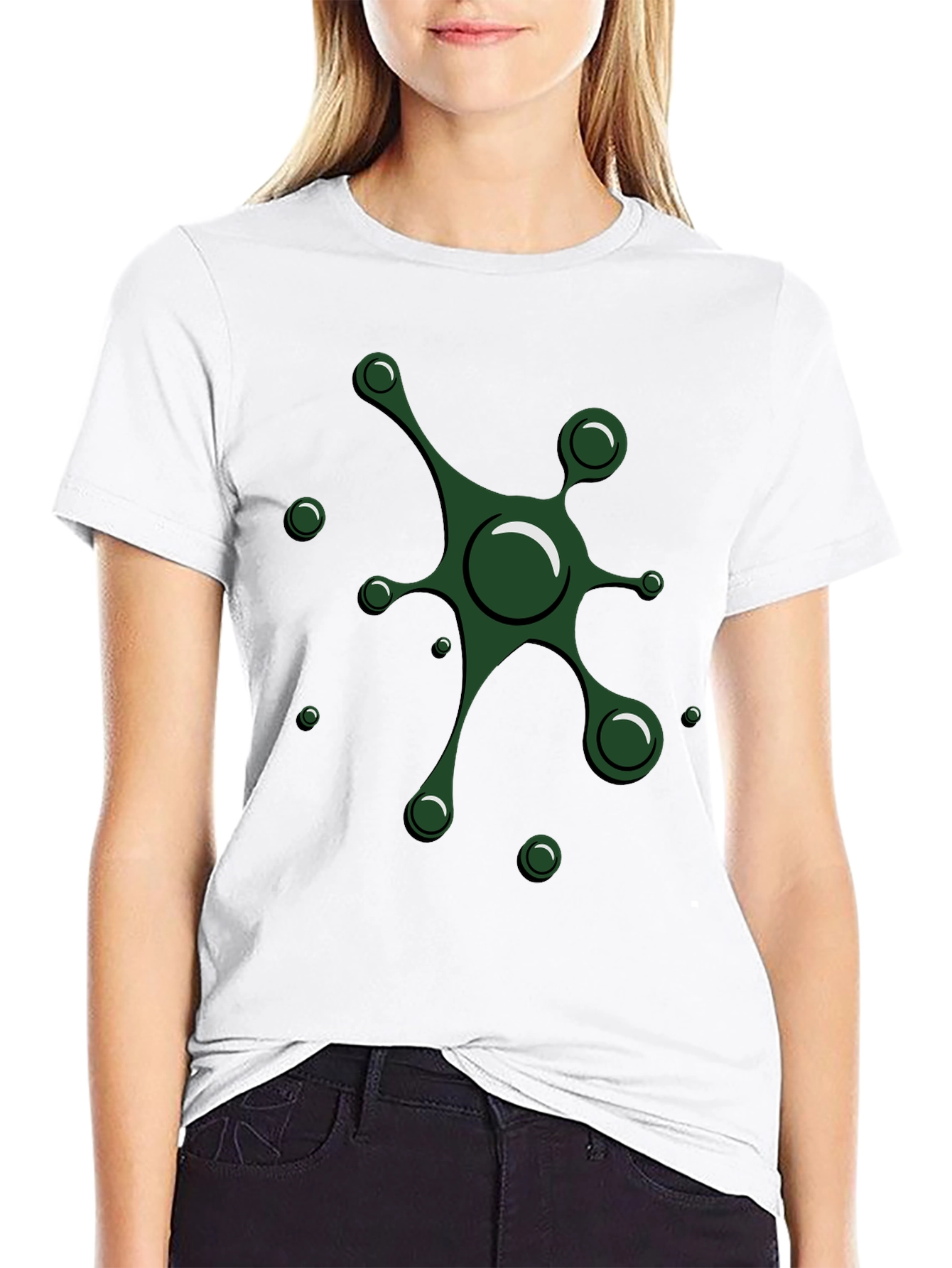Abstract Green Splatter Design Black T-Shirt