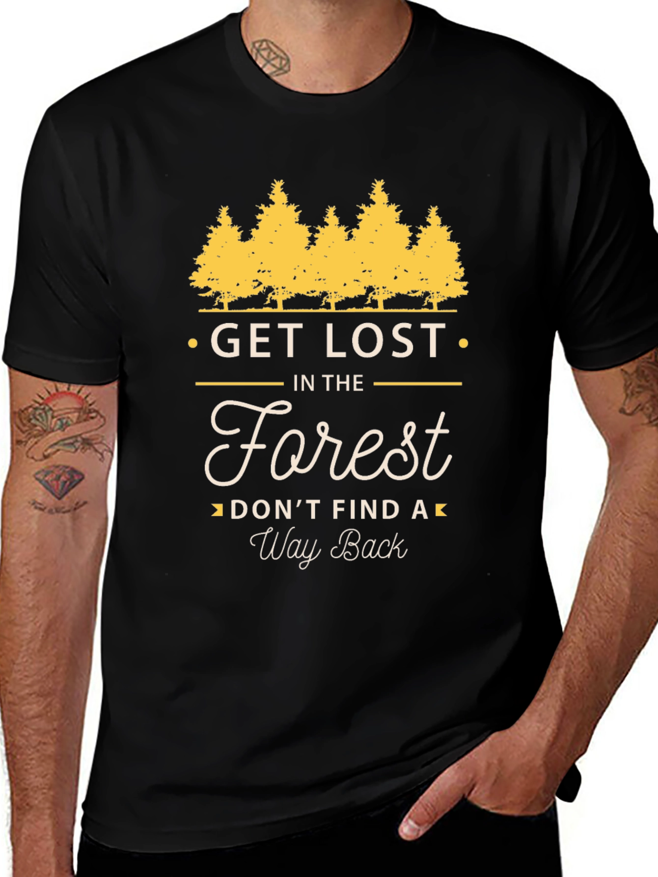 Get Lost in The Forest Mens Black T-Shirt