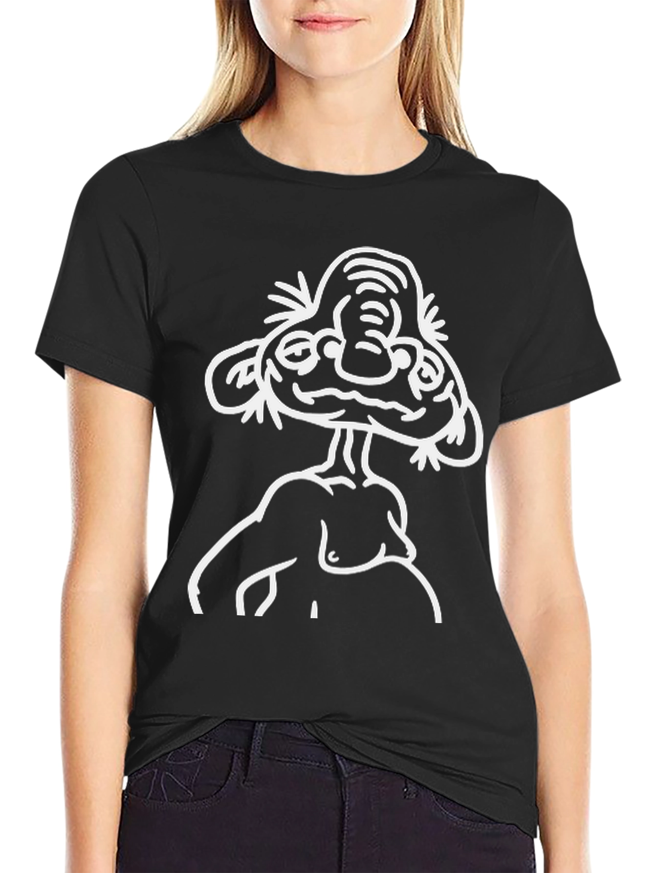 Abstract Cartoon Character Black T-Shirt