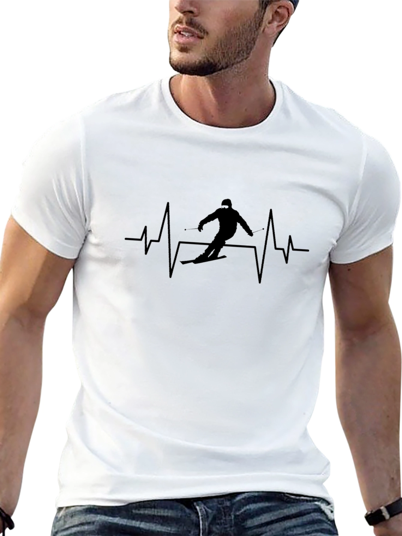 Skiing Heartbeat T-Shirt - Black