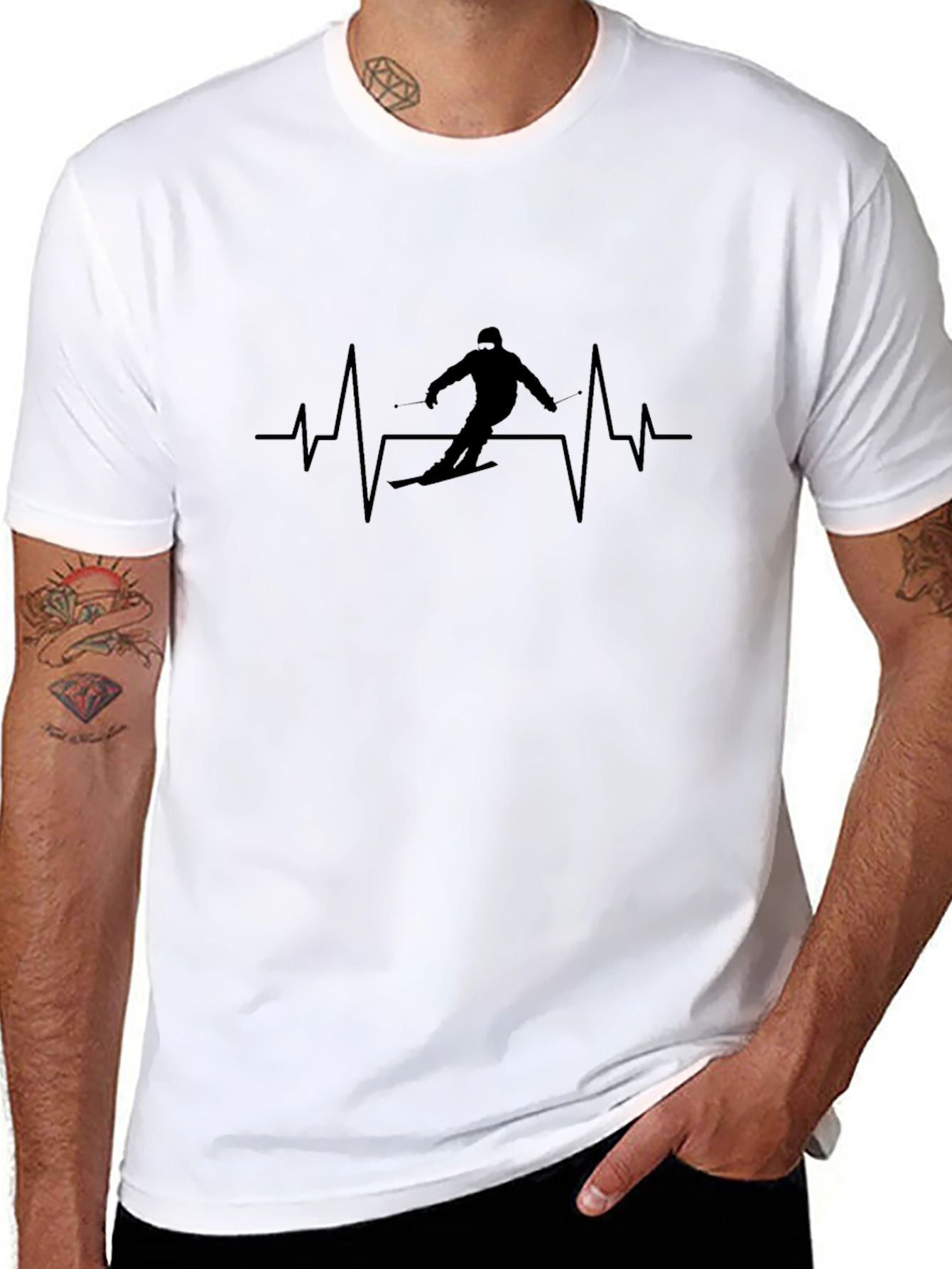Skiing Heartbeat T-Shirt - Black