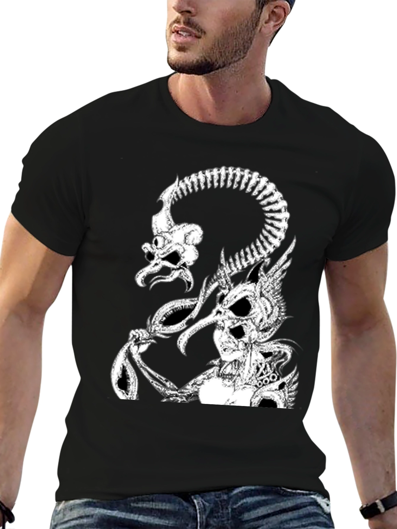 Skull Creature Graphic T-Shirt - Black