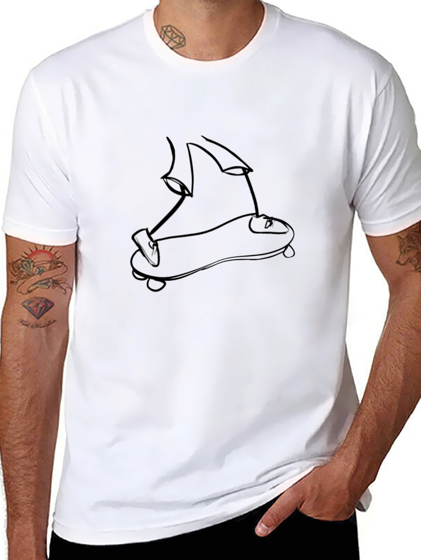 Skateboard Line Art Black T-Shirt