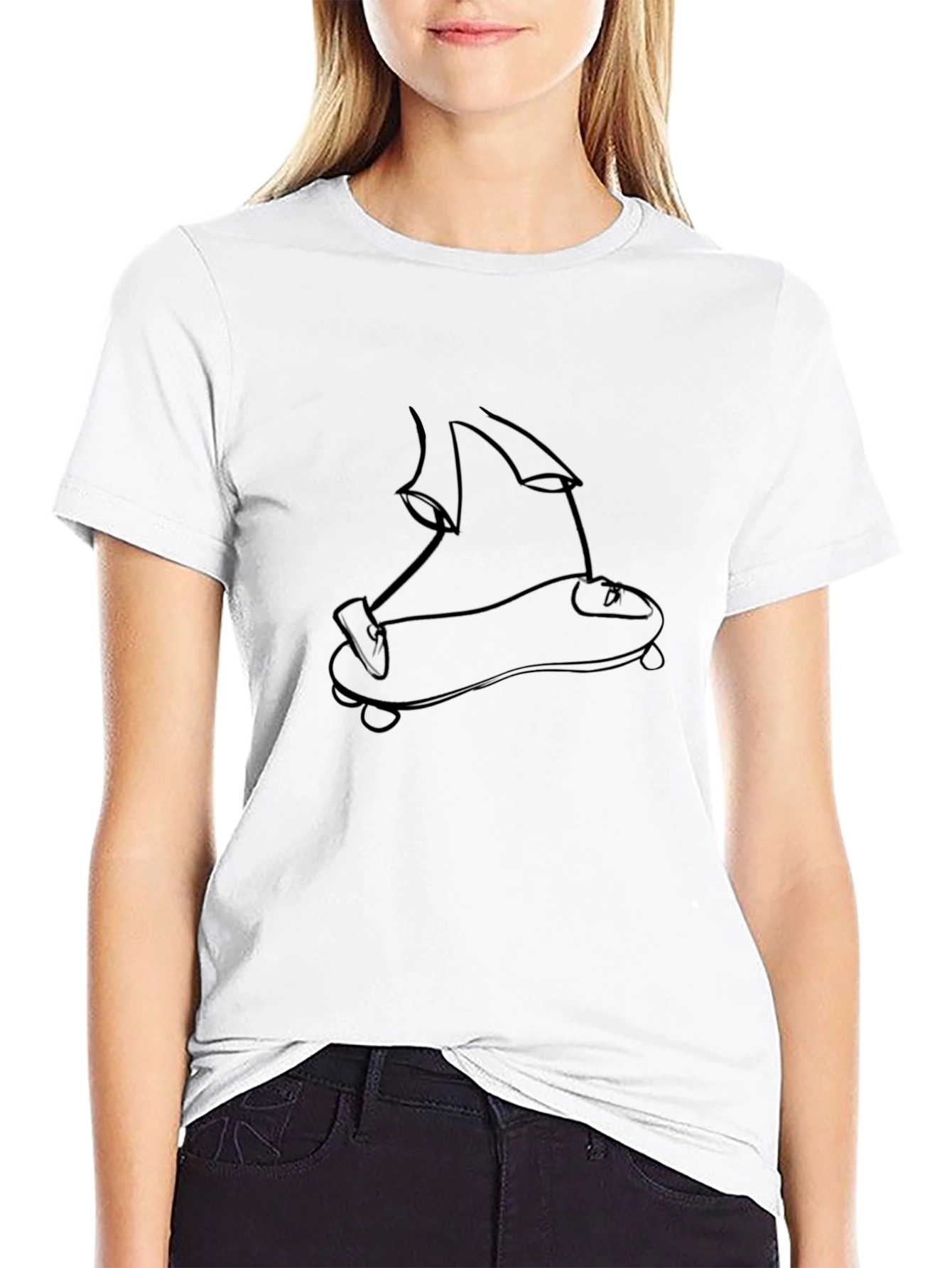 Skateboard Line Art Black T-Shirt