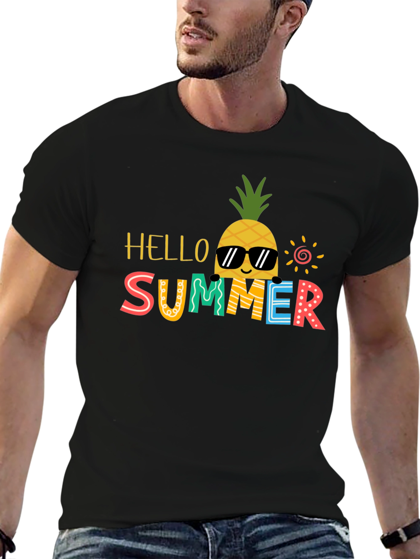 Summer Pineapple Graphic Tee - Black Cotton Blend