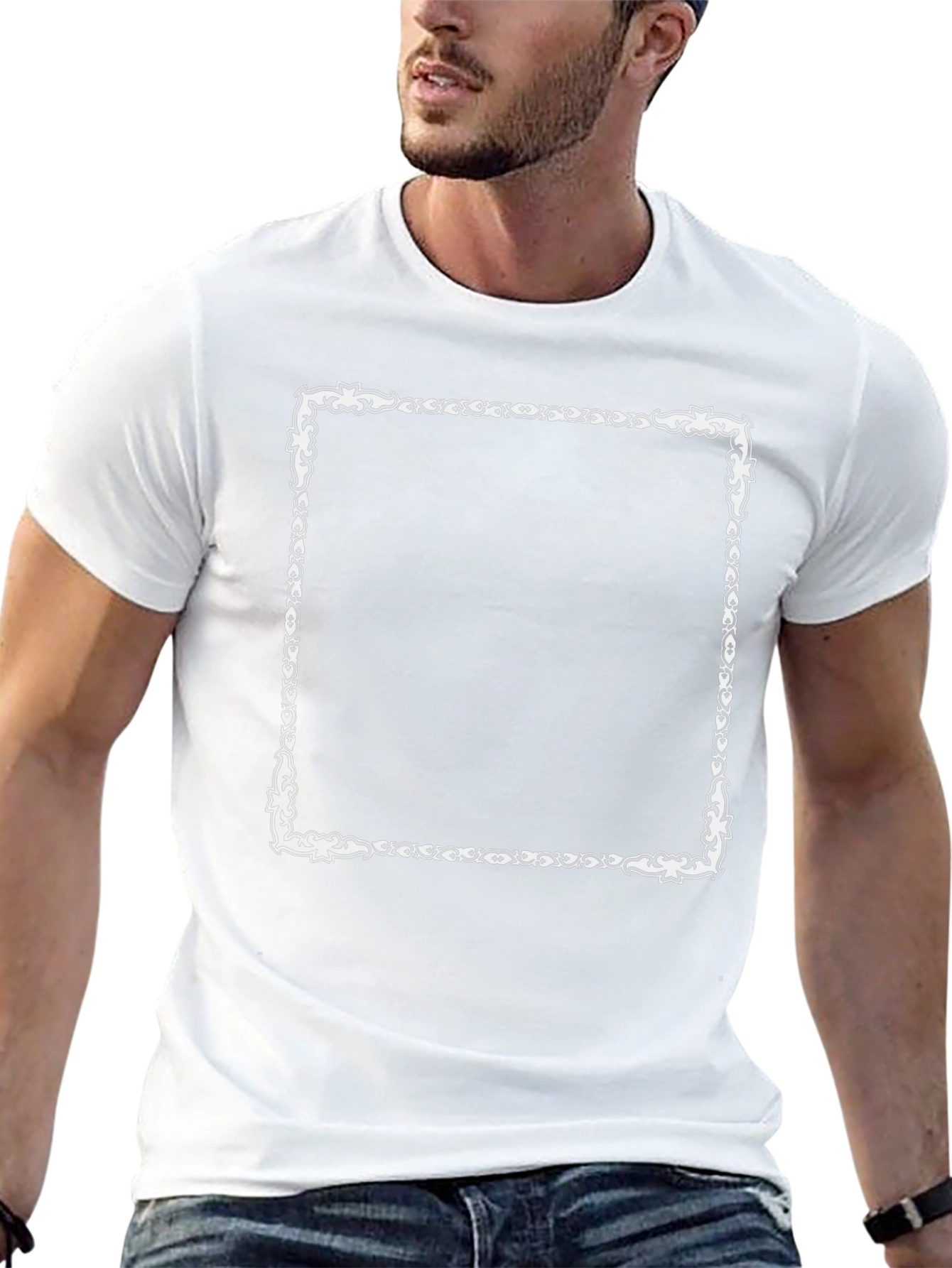 Black T-Shirt with Ornamental Square