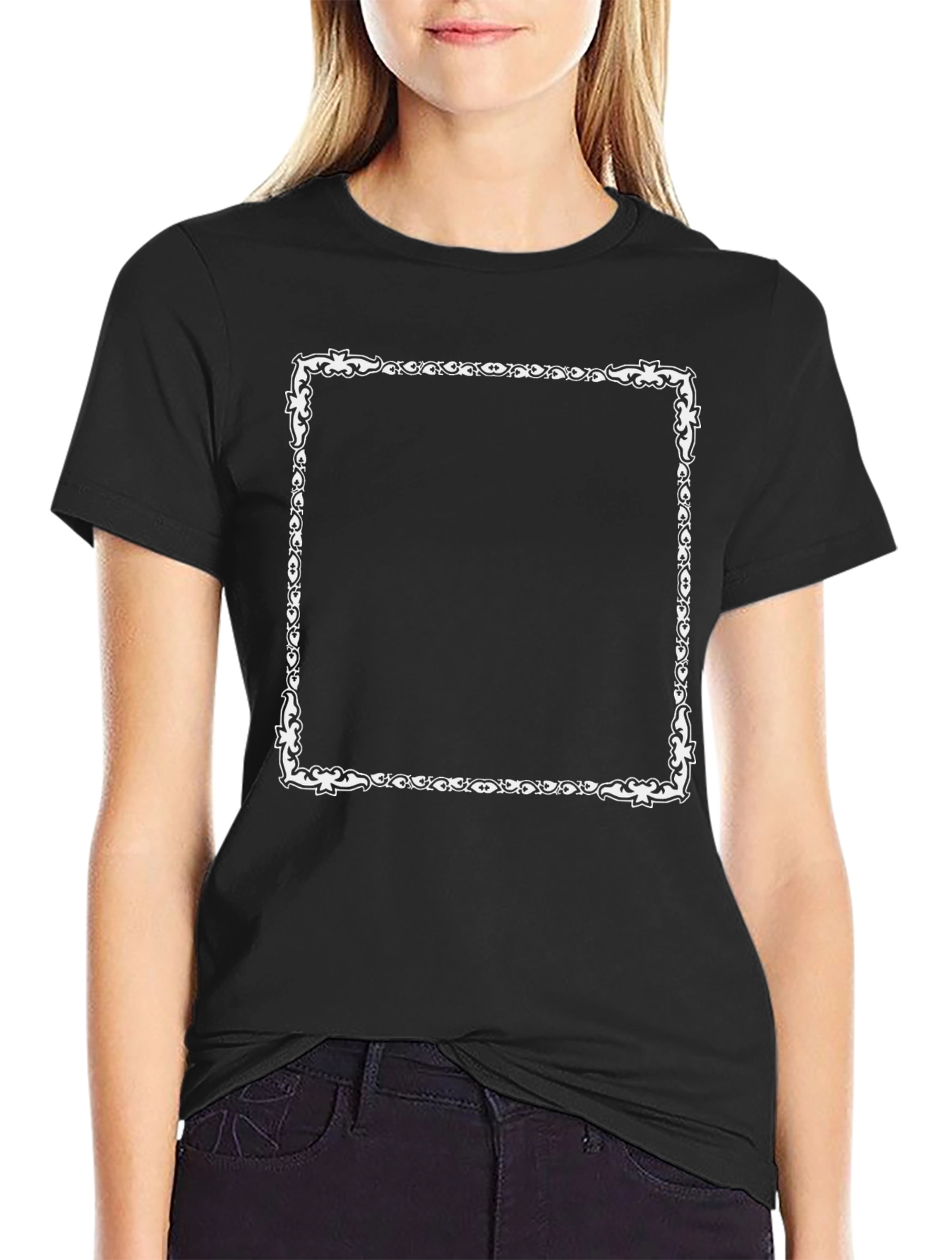 Black T-Shirt with Ornamental Square
