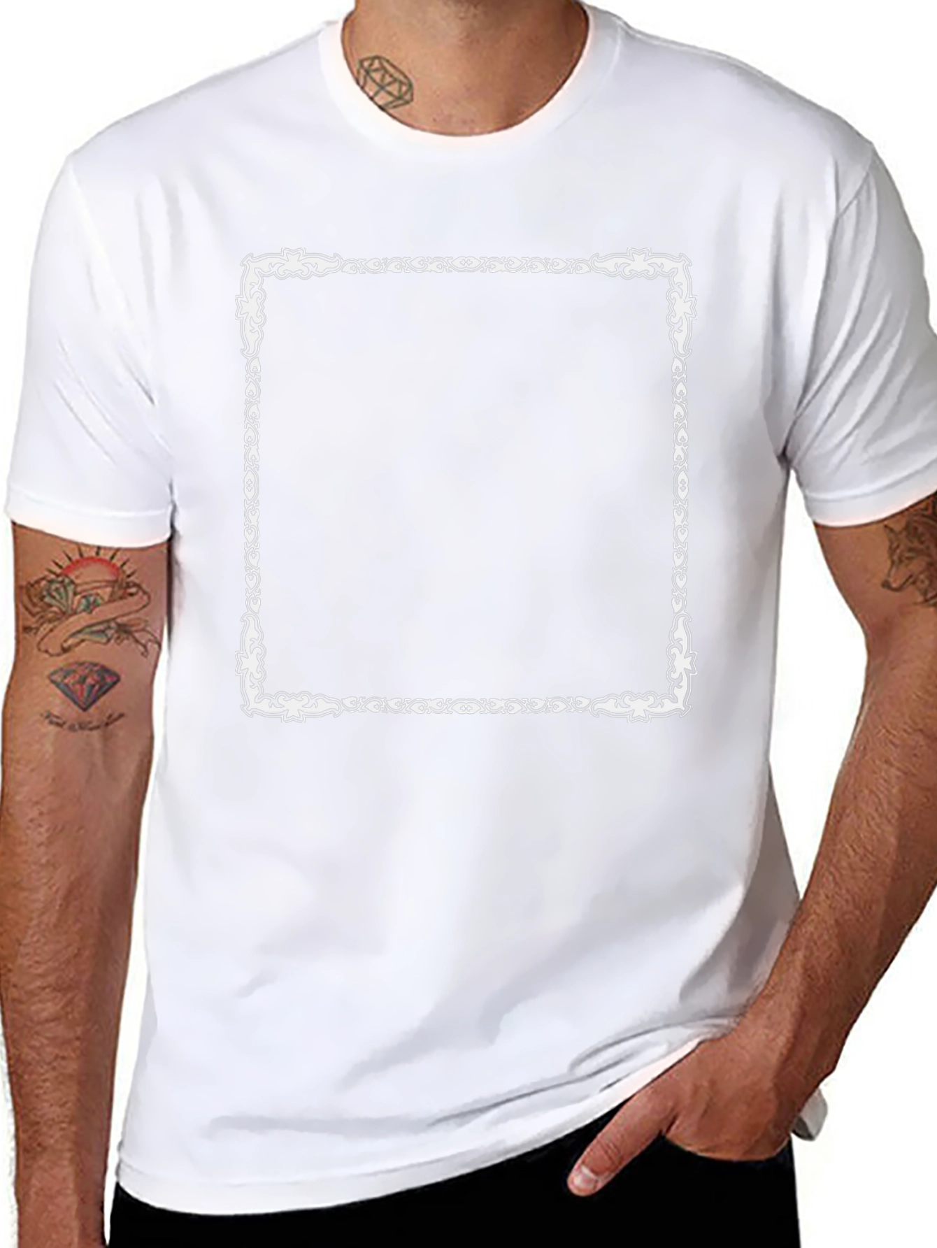 Black T-Shirt with Ornamental Square